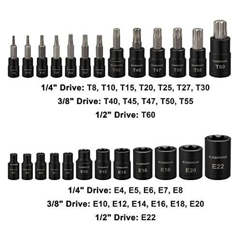 CASOMAN 25 Piece Torx Bit Socket and External Socket Set 13 Star Socket Bits