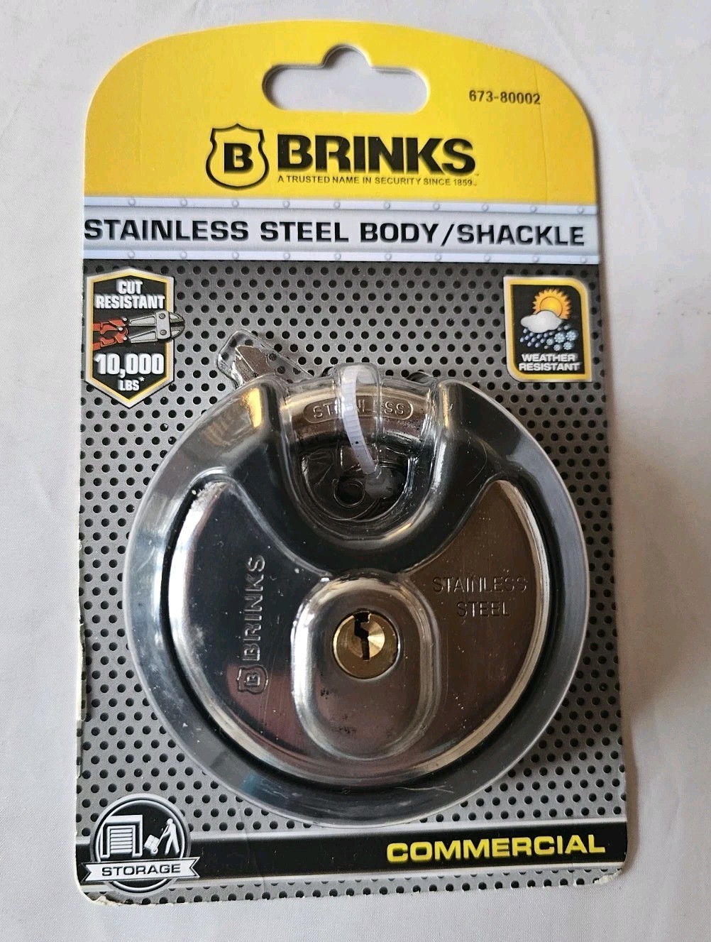 Brinks Commercial Grade Stainless Steel Discus Padlock 673-80002 80mm SEALED