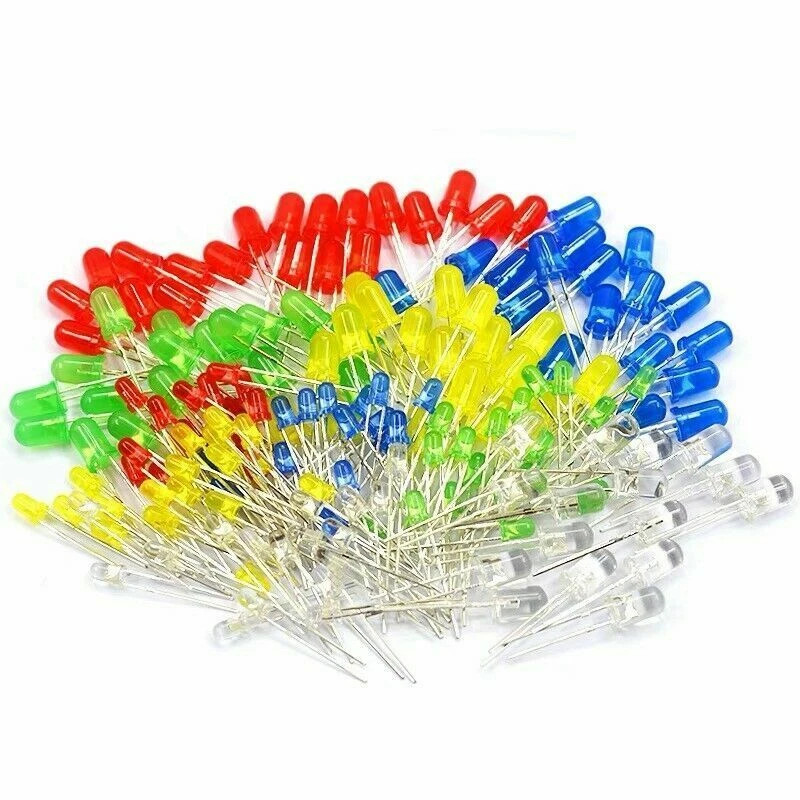 200PCS 3mm & 5mm LEDs 5 Colors White Red Blue Green Yellow Assorted​​