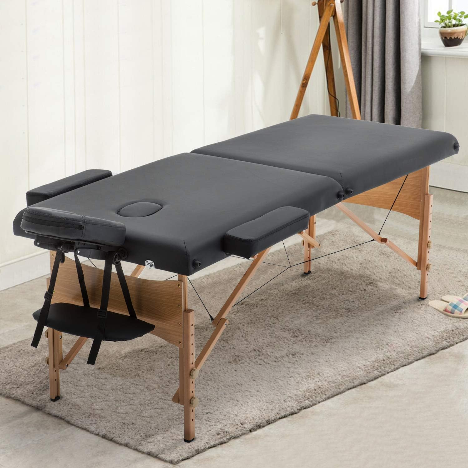 Adjustable Portable Massage Table with Carrying Case - 73" x 28" (Black)