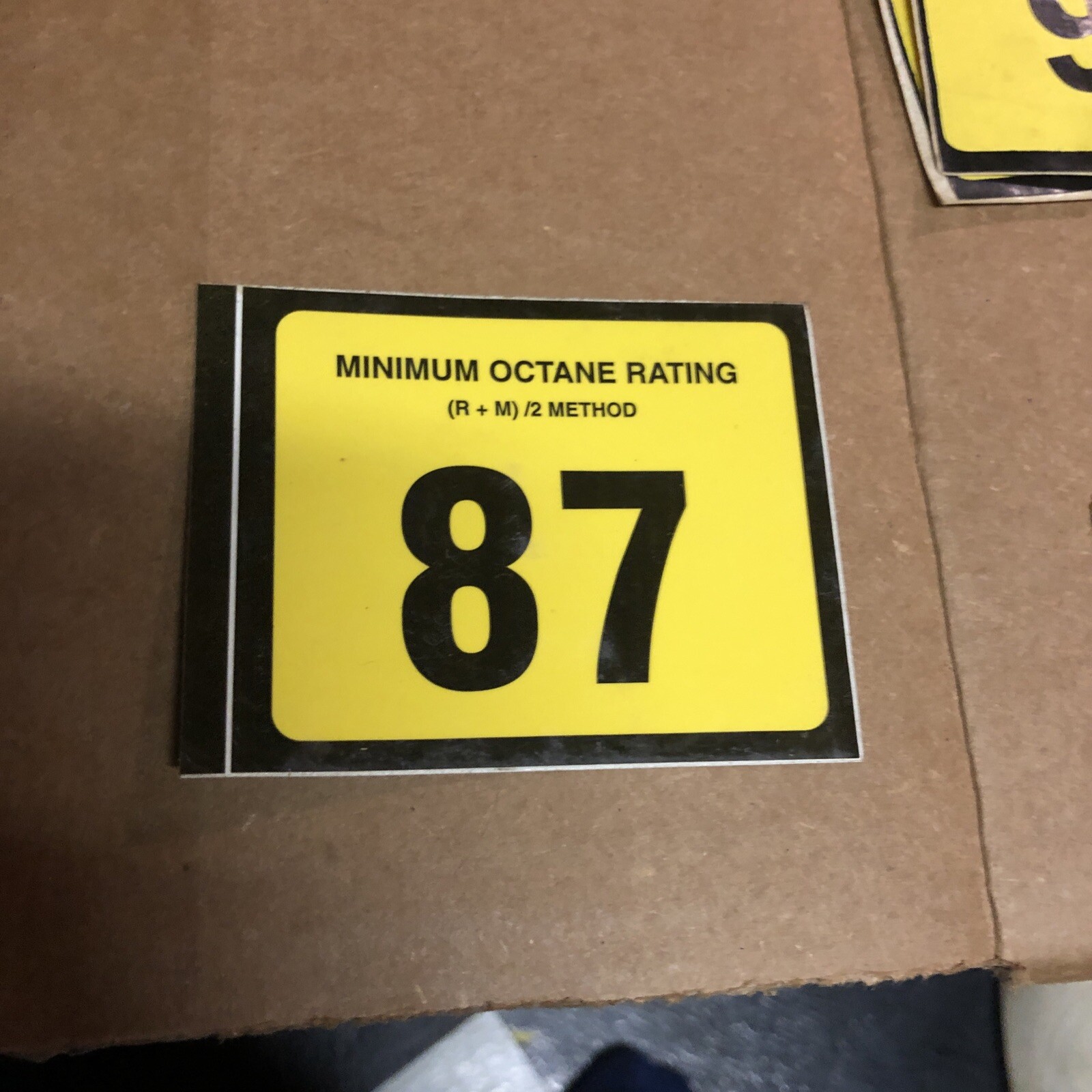 NEW 87 MINIMUM OCTANE RATING SIGN DISPLAY DECAL