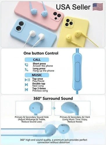 3.5mm Wired In-Ear Earphones Stereo Earbuds Headset W/Mic AUX Jack for Android