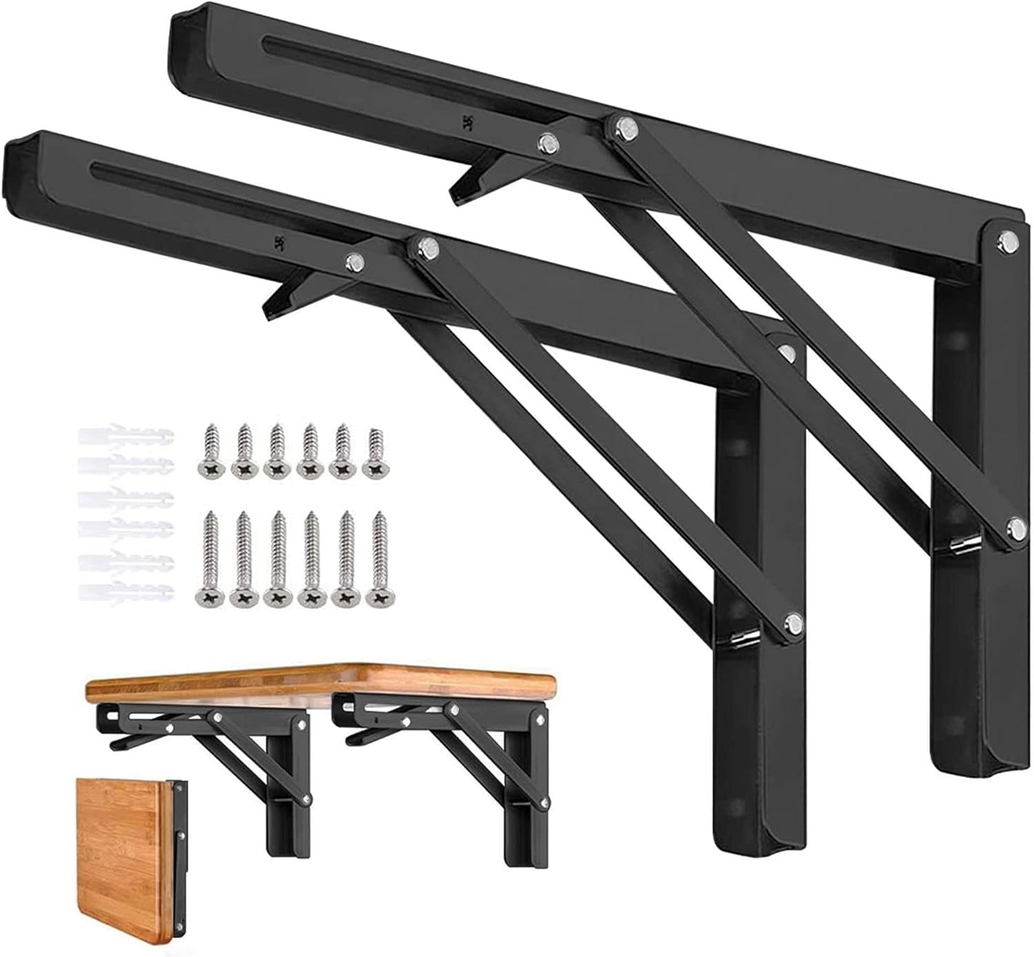 Folding Shelf Brackets - 16 Inch 2 Pcs Heavy Duty 16 Inch- 2 Packs, Black