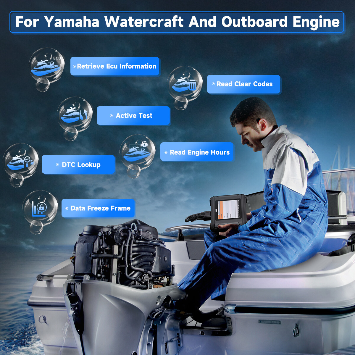 ANCEL MR500 For Yamaha Marine Diagnostic Tool Hours Live Data Fault Code Erase