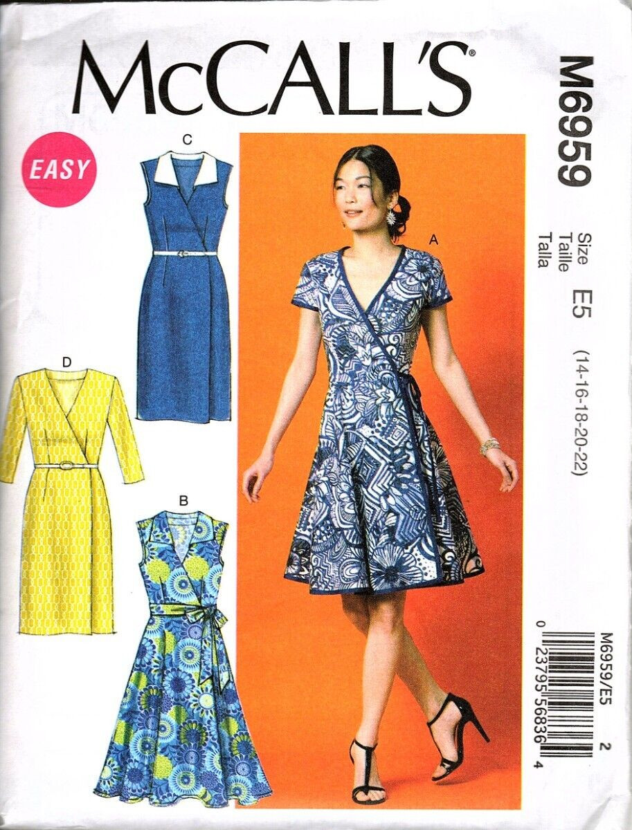 McCall's M6959 Misses 14 to 22 Wrap Dresses and Belt Uncut Sewing Pattern New