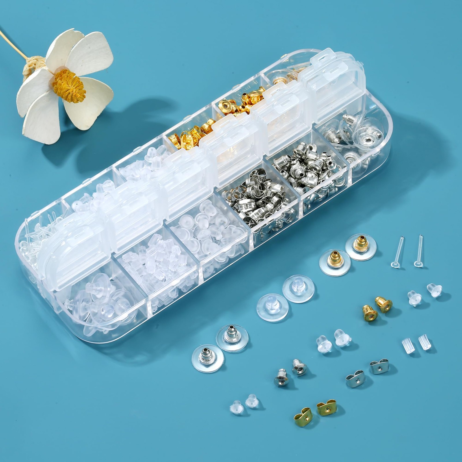 12 Styles 600 Pcs Earring Backs for Studs, Clear Plastic Earrings Hypoallerge...