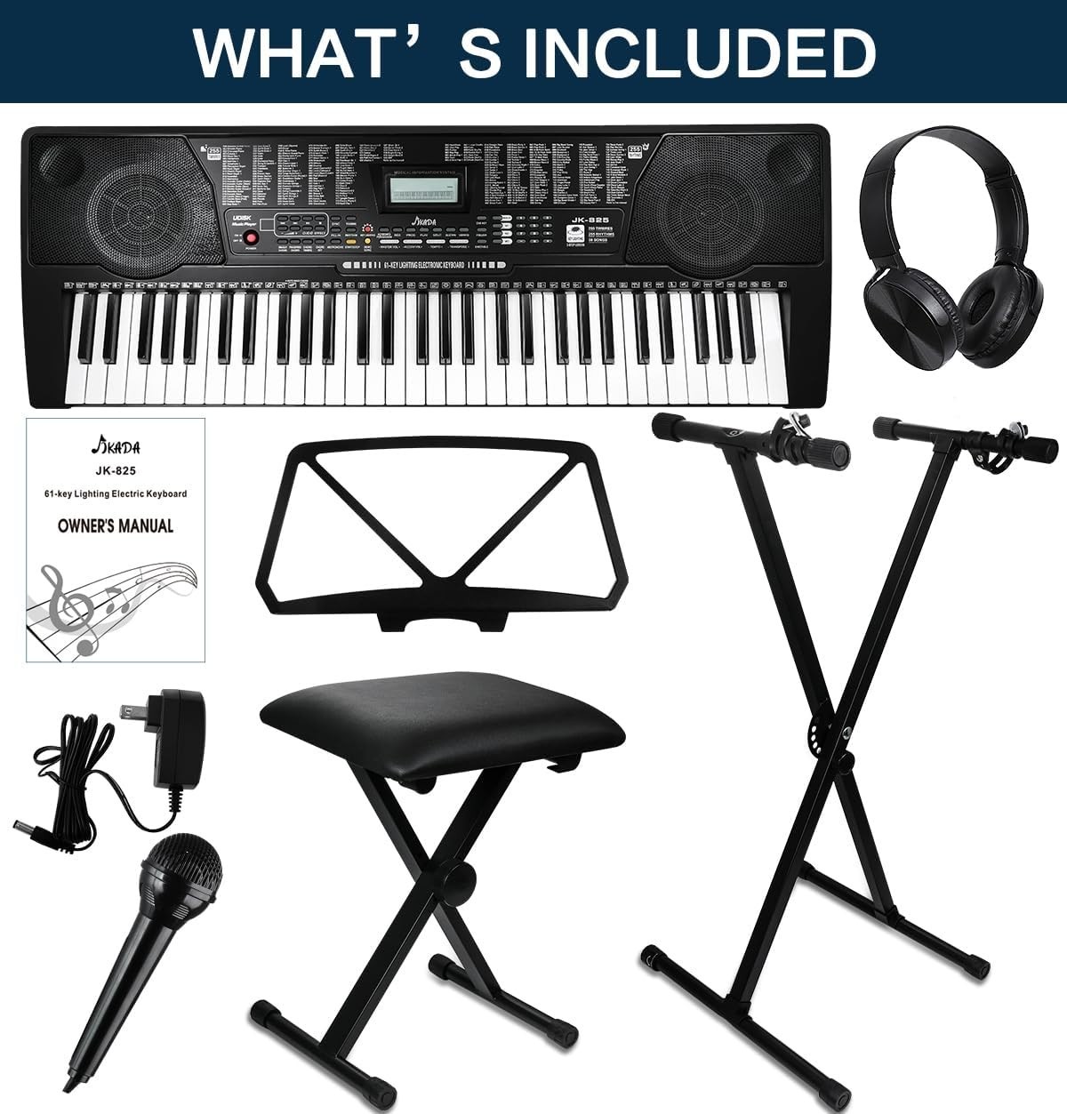 61-Key Piano w/ Headphones & Microphone