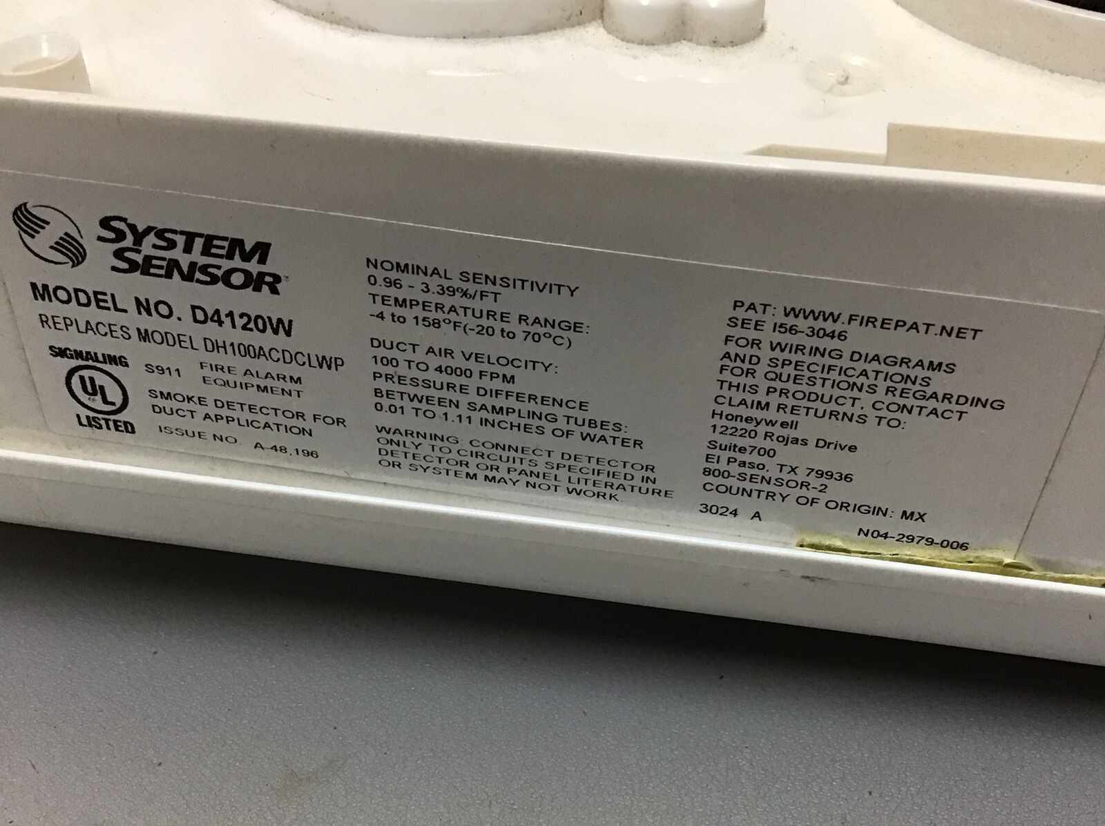 System Sensor 5CGZ1 Duct Smoke Detector (R27)