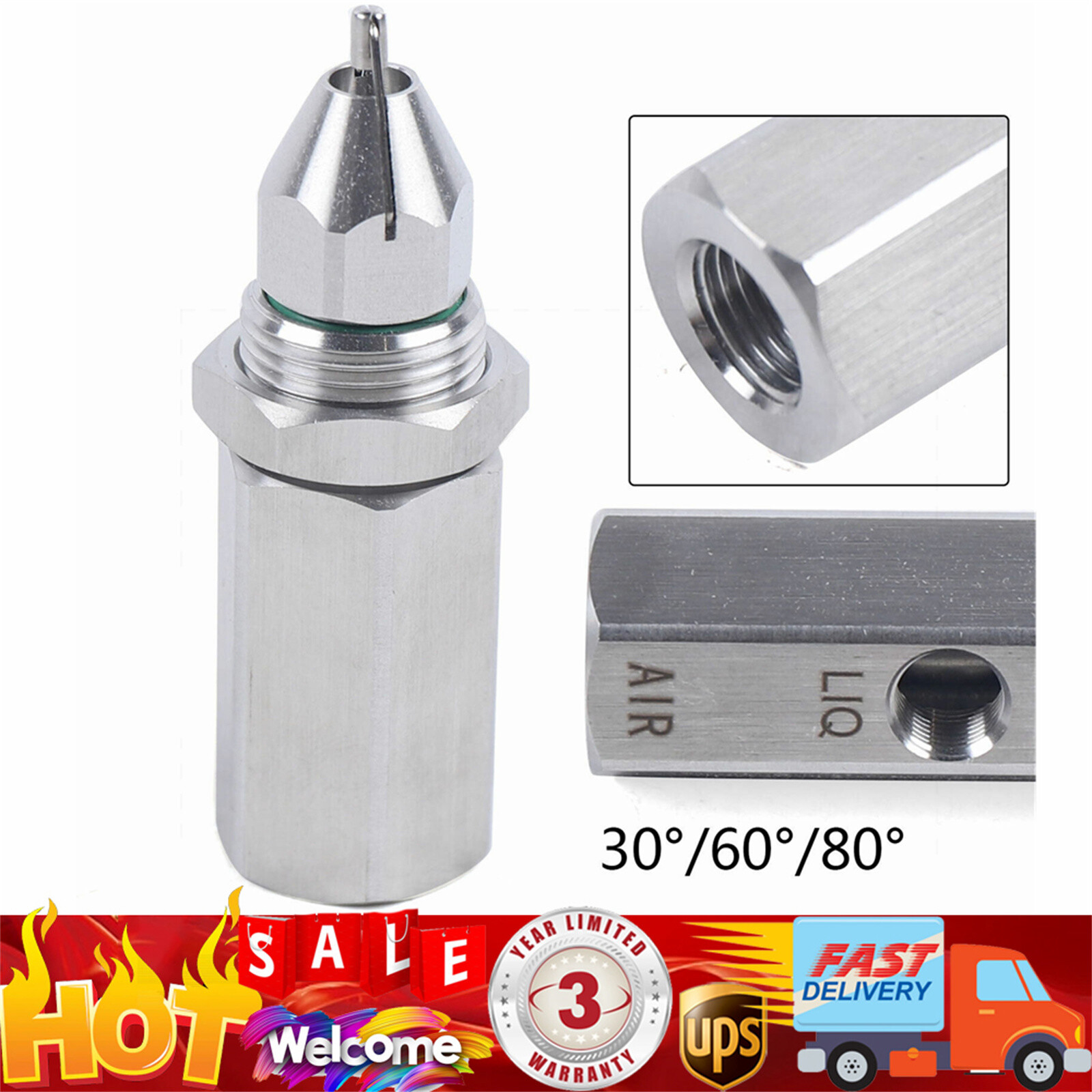 Air Atomizer Nozzle Dry Fog Super fine mist Ultrasonic Nozzle 30°/60°/80° New