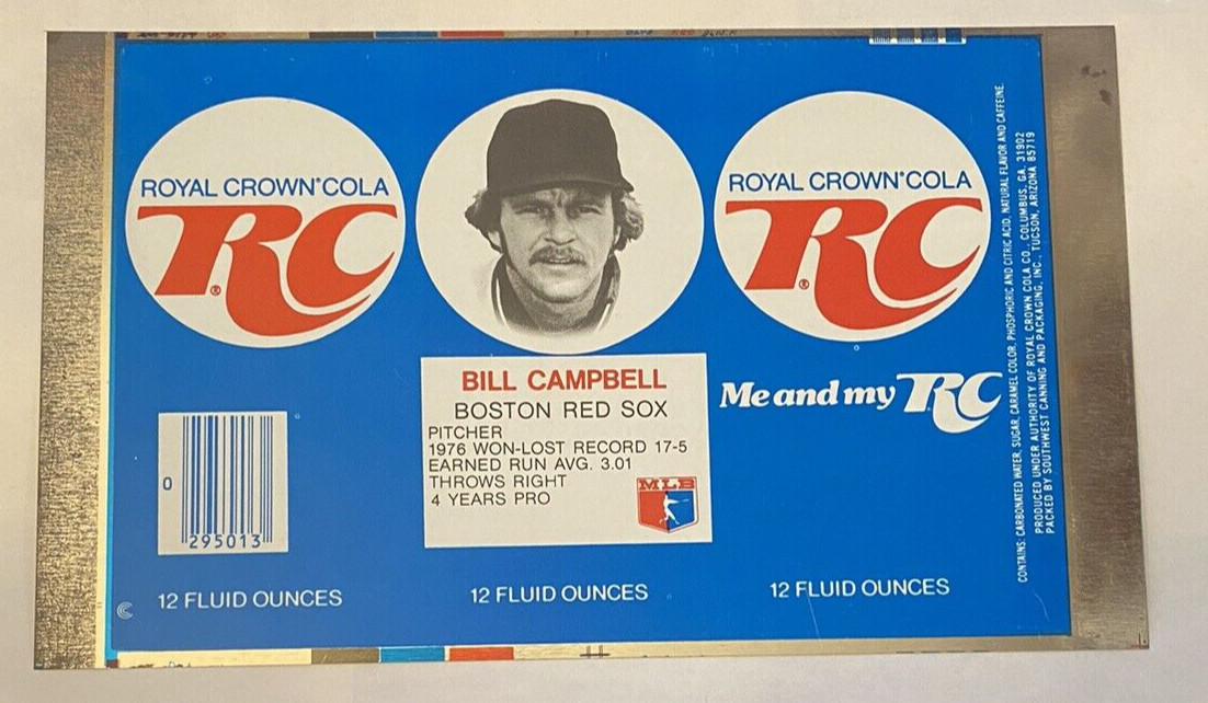 BILL CAMPBELL Pre-production RC COLA Soda Pop can tinplate flat sheet RED SOX