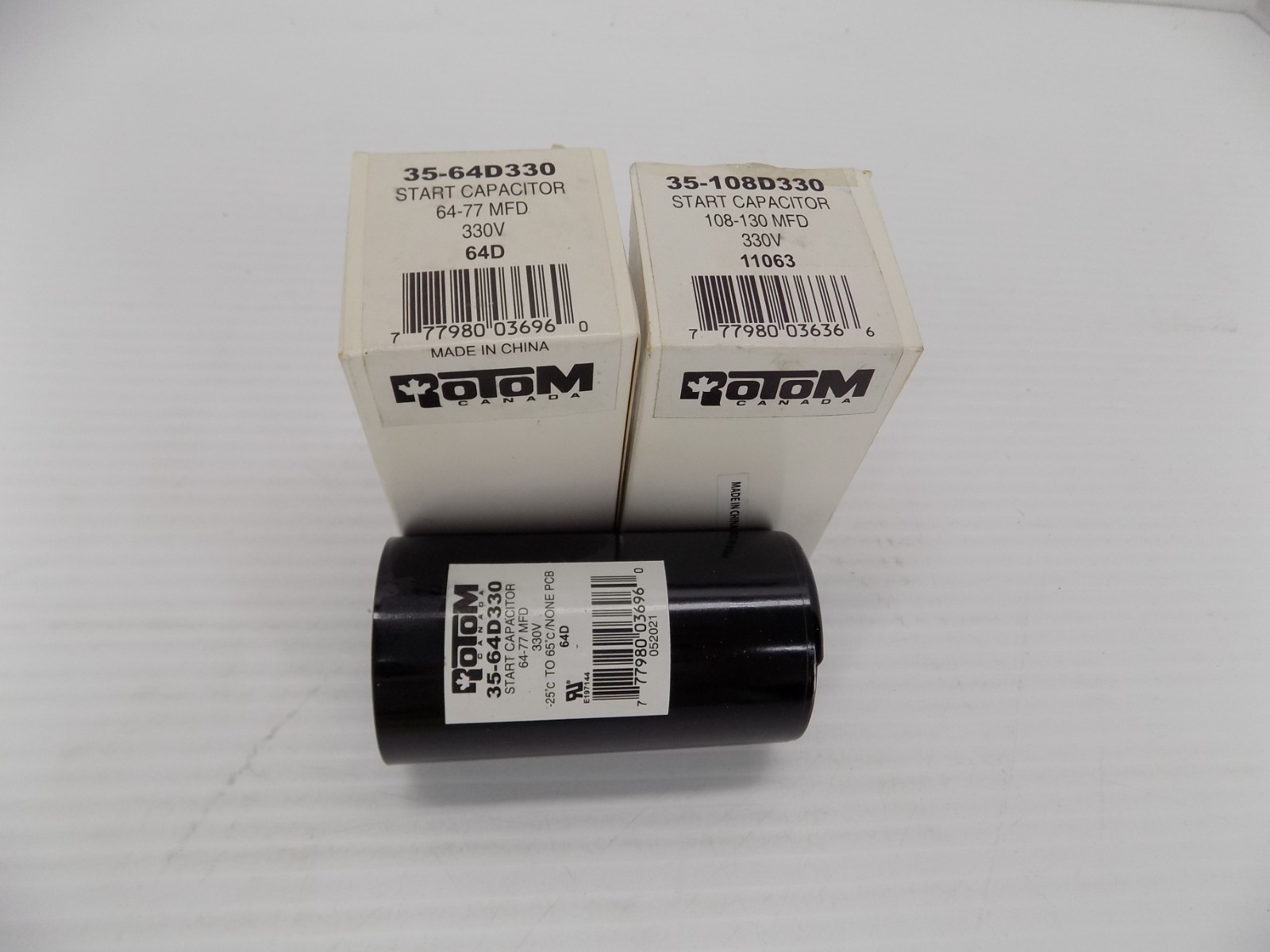 2- Rotom 35-64D330 Start Capacitor 64-77 MFD 330V Round HVAC Motor Compressor