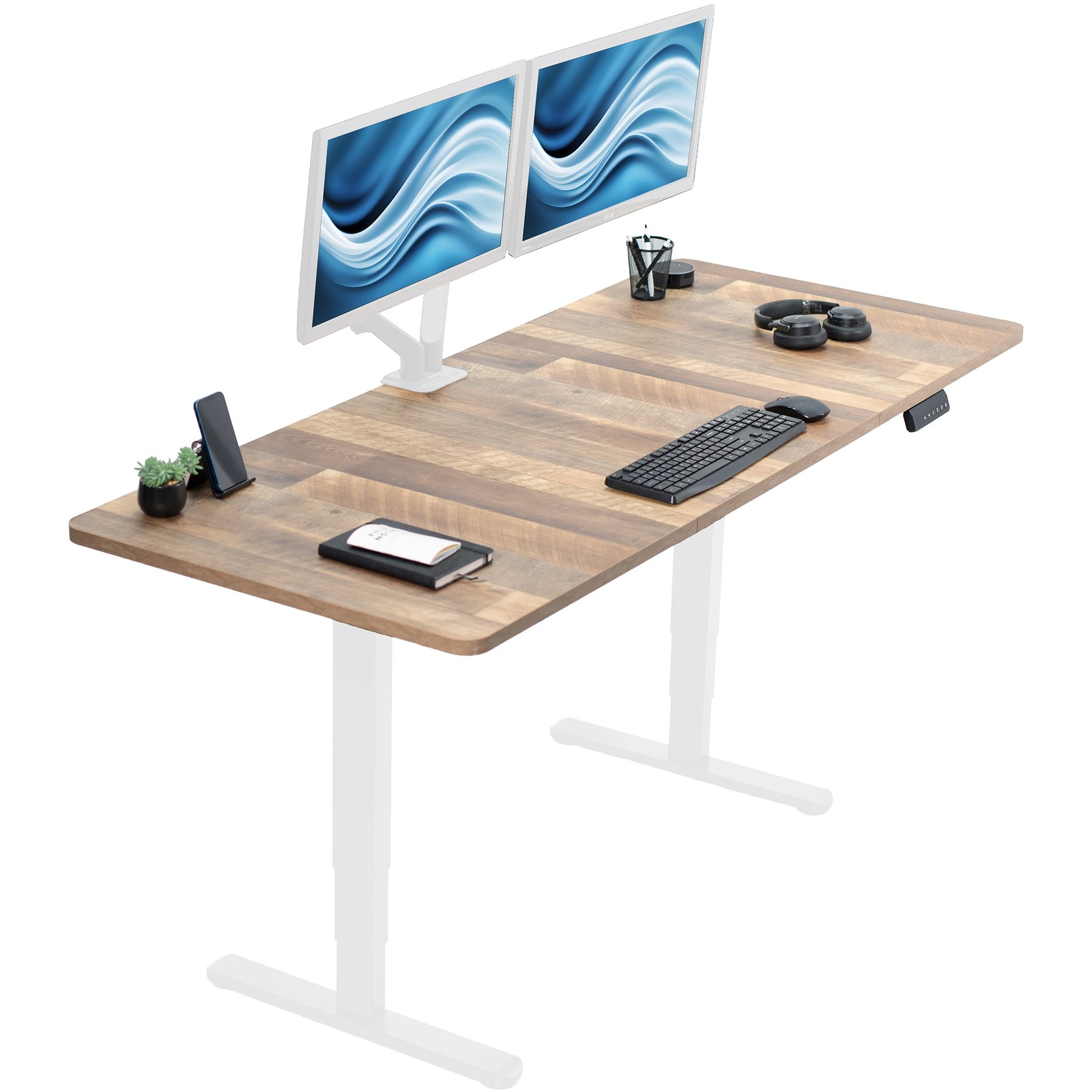 VIVO Electric 71” x 30” Stand Up Desk, Reclaimed Wood Table Top, White Frame