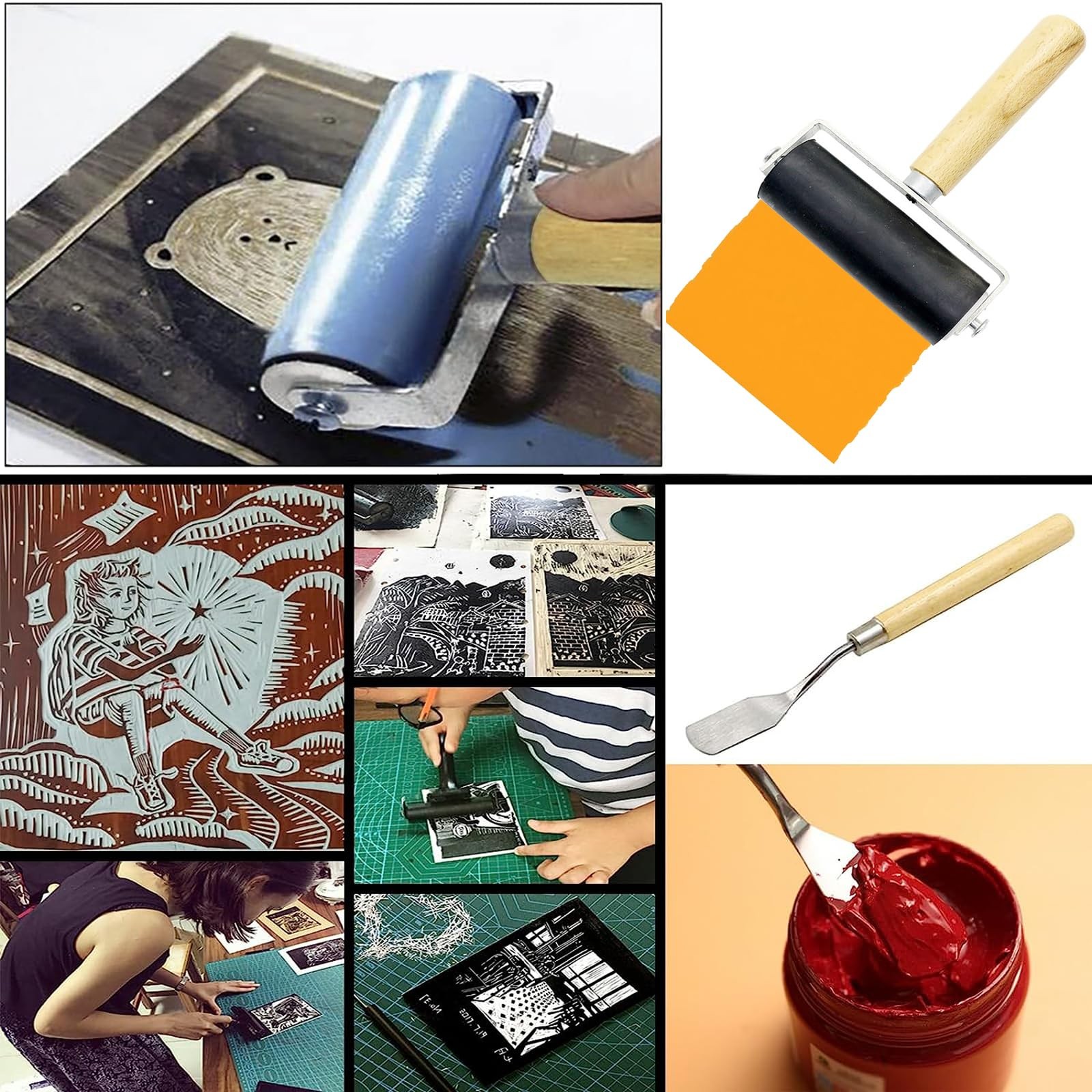 4 Pack Rubber Roller - Brayer Rollers with 3 Size for Crafting Brayer Rollers...