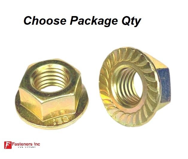 Grade 8 Serrated Flange Whiz Lock Nuts Coarse Zinc Yellow (Pick Size & Qty)
