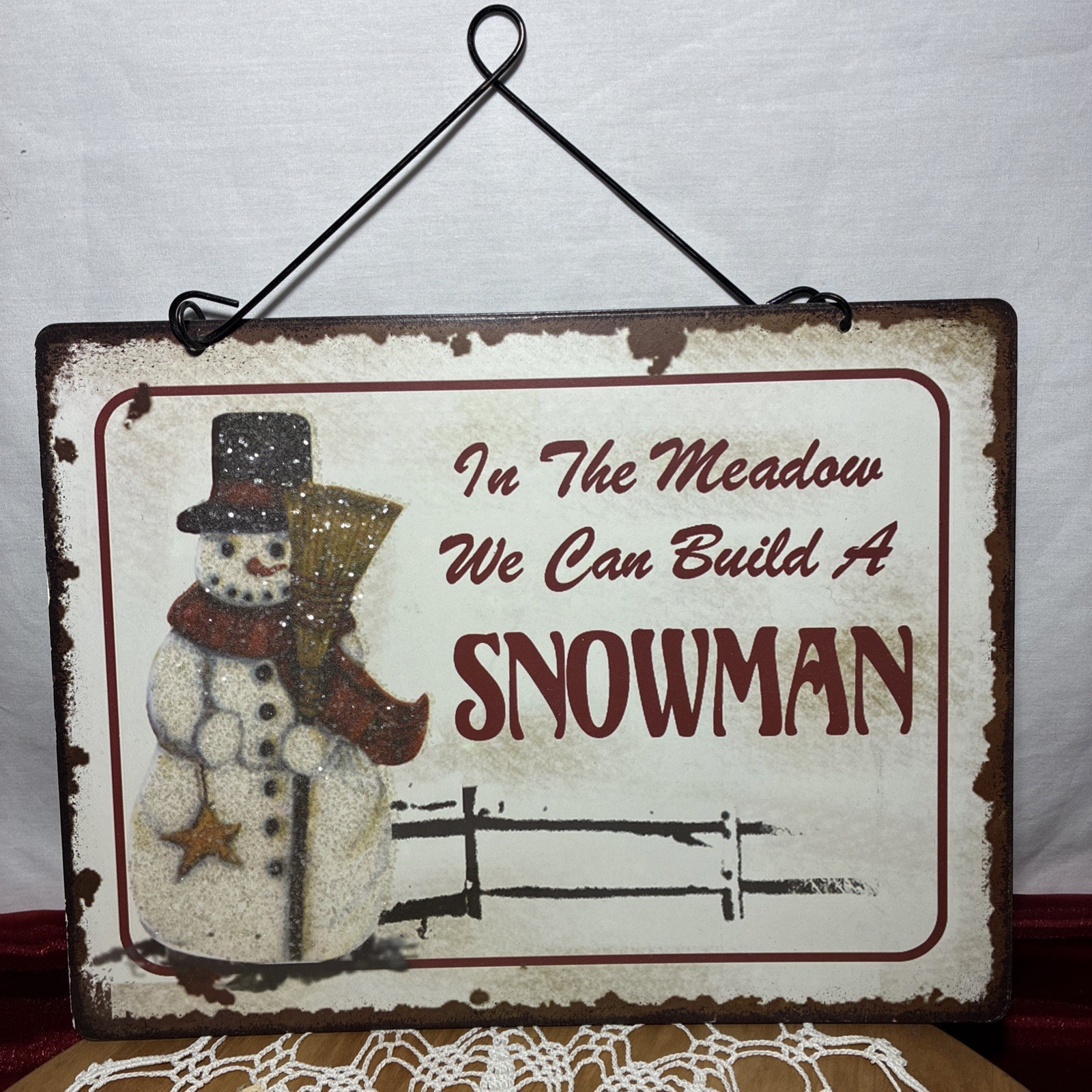 Rustic Christmas Tin Hanging Wall Snowman