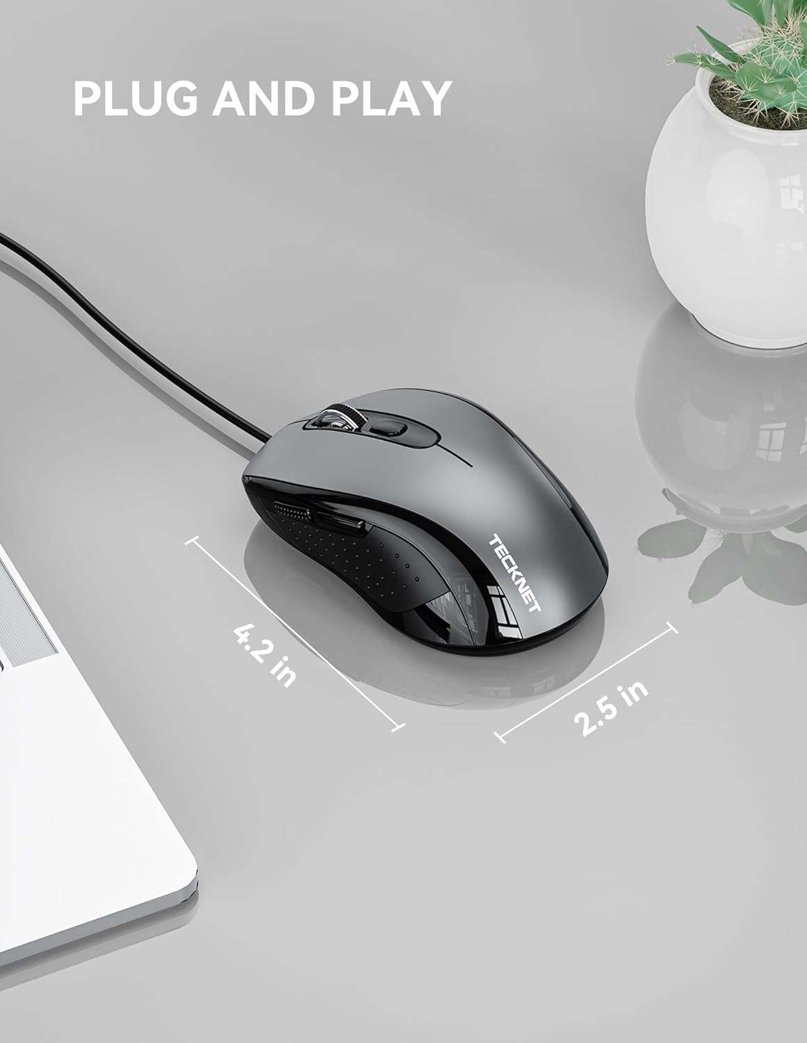 USB-A Wired Mouse for Laptop and Computer with 6-Button 5FT