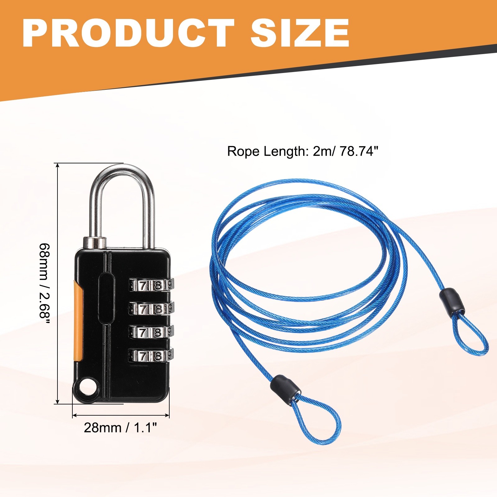 Security Steel Cable Digit Combination Lock 6.6Ft Coated Blue Wire Lock