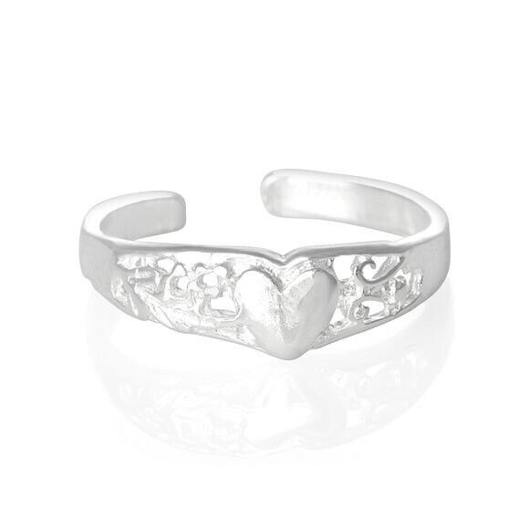 Heart Design Toe Ring Genuine Sterling Silver 925 Size Adjustable