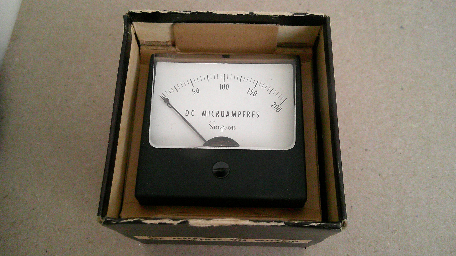 NEW OPEN BOX SIMPSON MODEL 1227 METER, 0-200 DC MICROAMPS, WIDE VUE, CAT#4330.