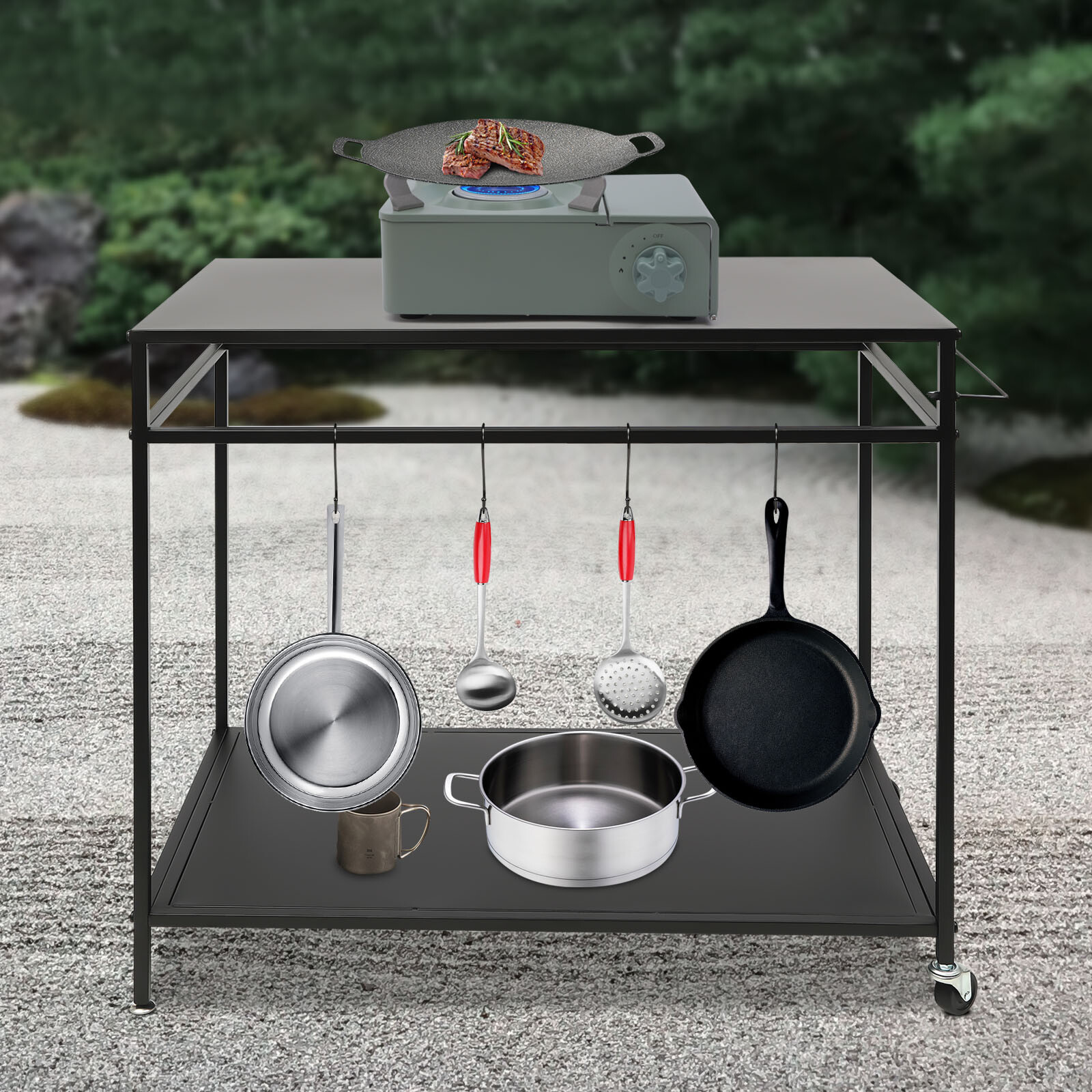 Kitchen Prep Table BBQ Grill Bar Cart Outdoor Griddle Cooking Stainless Steel US