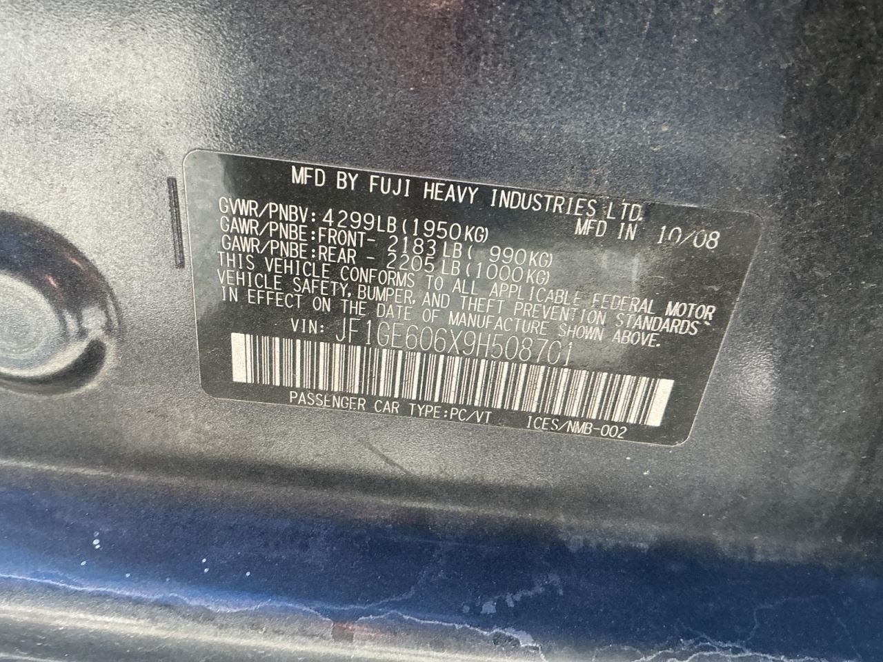 IMPREZA 2009 Glove Box 4926173