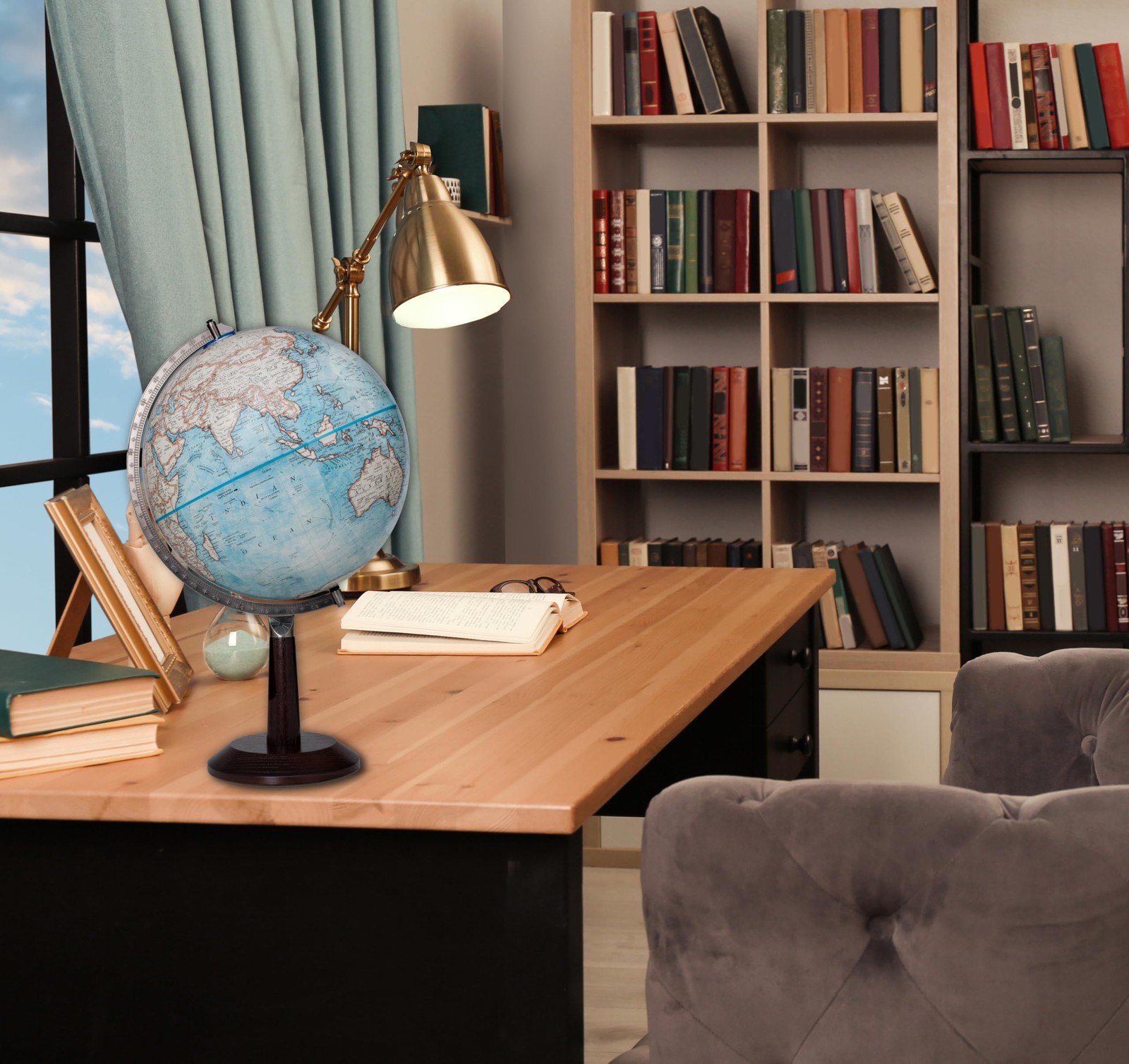 Replogle Lincoln 12" Diameter Globe - Walnut/Light Blue