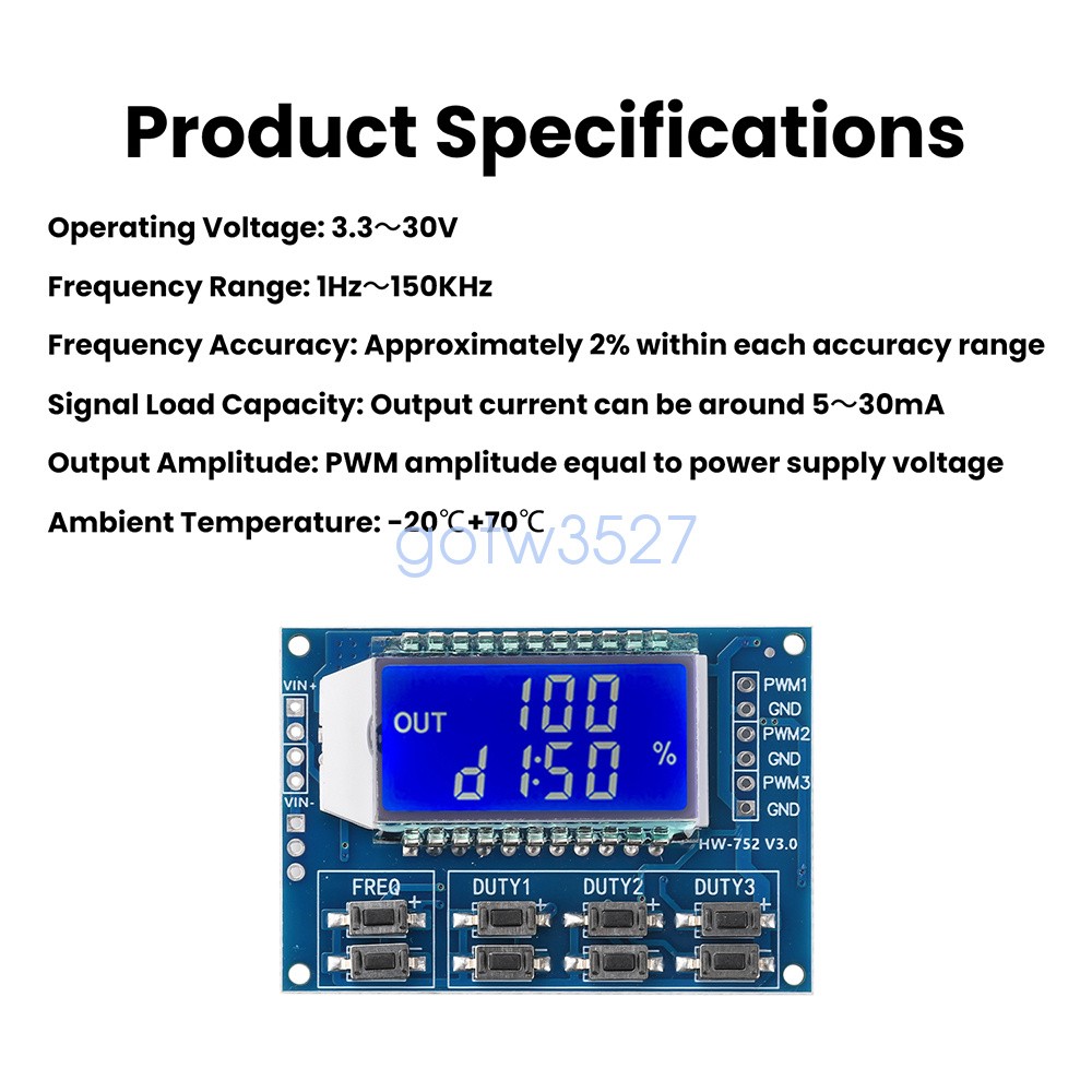 PWM Pulse Wave Frequency Duty Cycle Adjustable Module 3-Channel Signal Generator