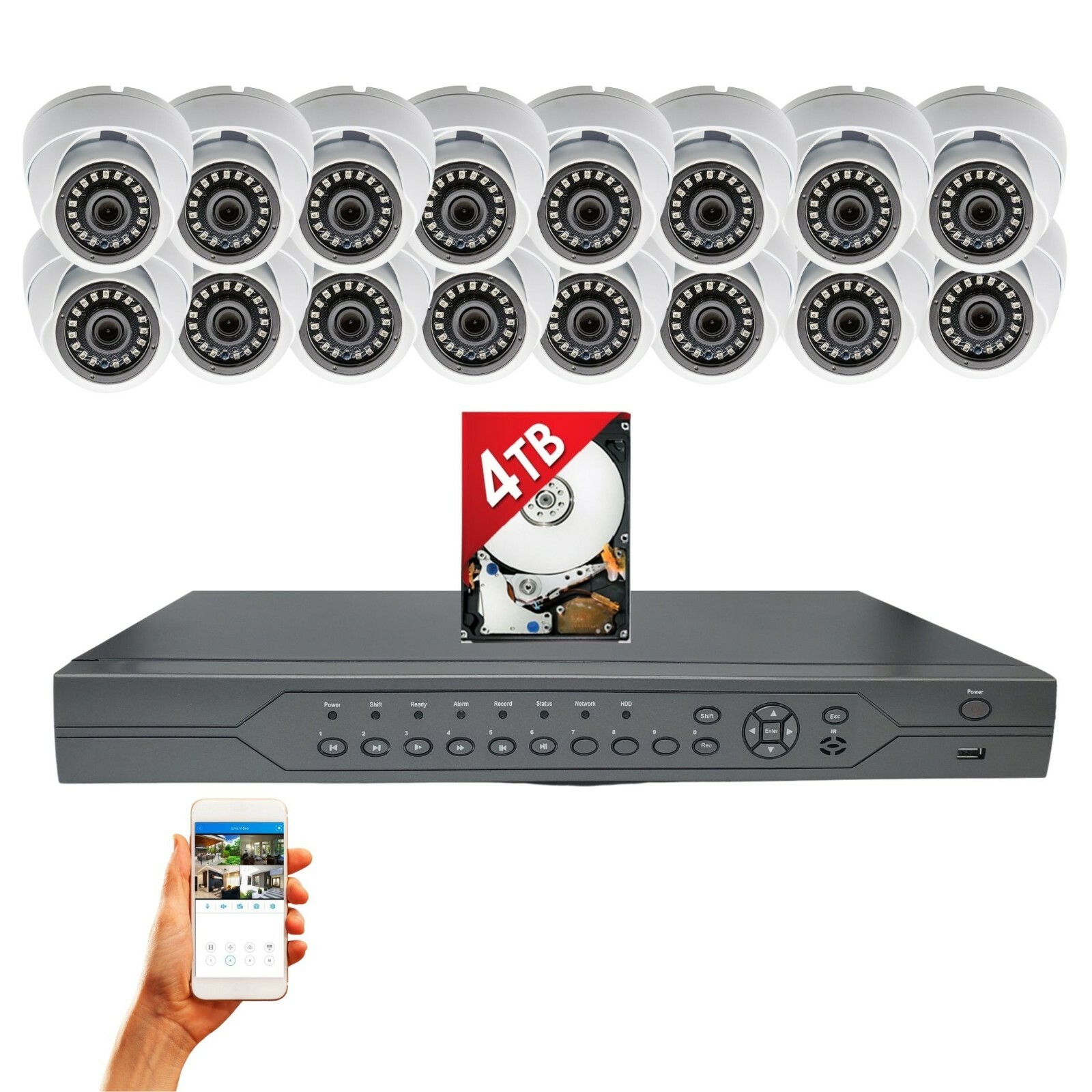 Evertech 32Ch H.265 DVR Recorder 4TB and 16 Security Camera System Remote View