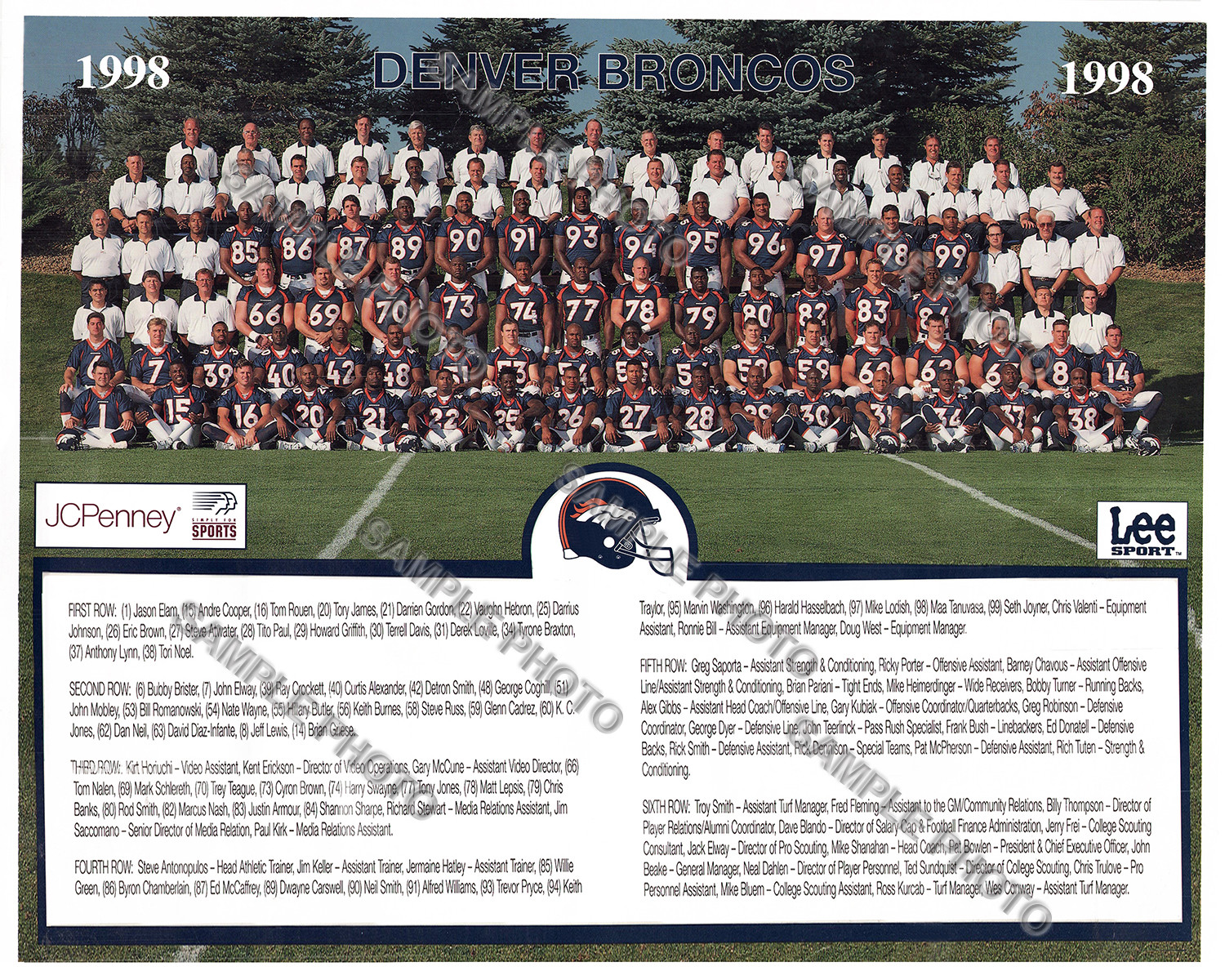 1998 DENVER BRONCOS SUPER BOWL 33 CHAMPIONS 8X10 TEAM PHOTO PICTURE