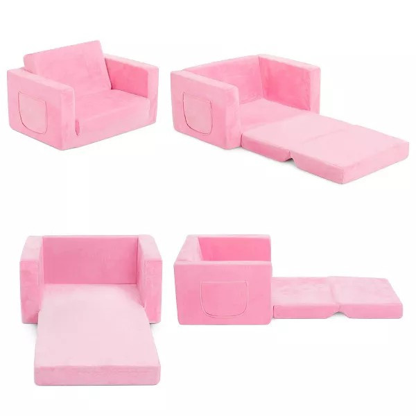 Dream On Me Baby Chair Foldable 2-in-1 Comfy Baby Lounger Couch Kids Sofa Pink