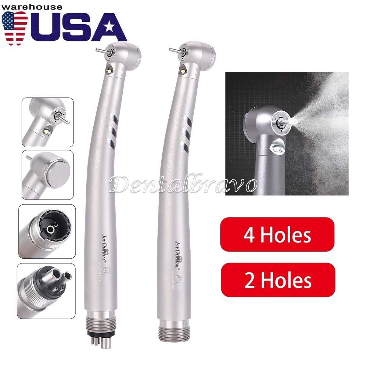 AZDENT Dental Fiber Optic LED E-generator High Speed Handpiece Turbine 4/2 Hole