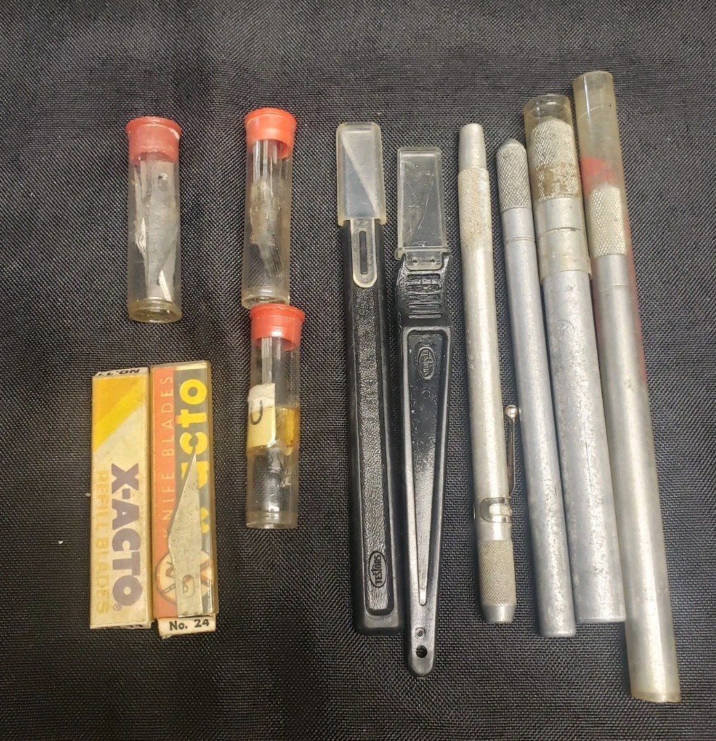 6 Vintage USA X-acto Testors Grifhold Knife Handles & Blades  No 119