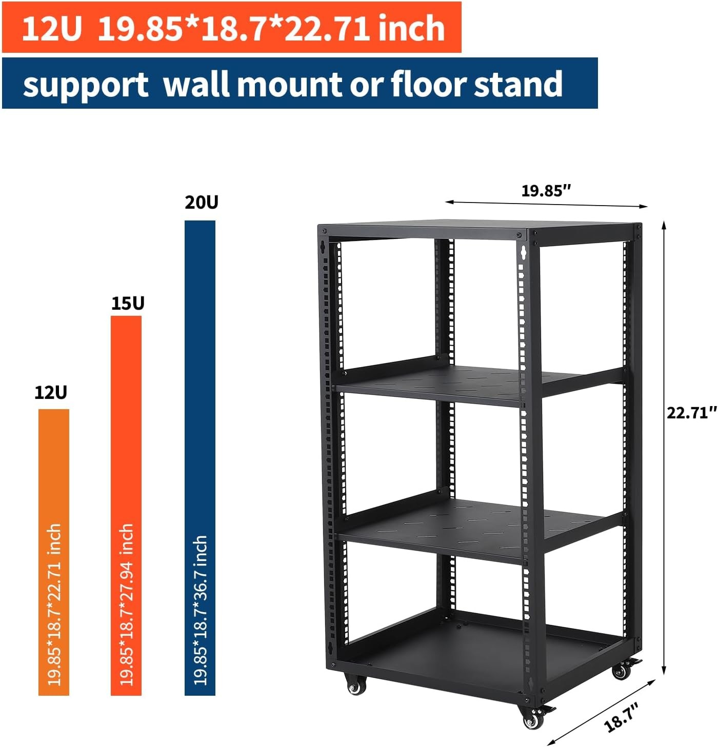 12U 4 Post Open Frame Server Rack Network Enclosure AV Rack Stand Wall Mount NEW