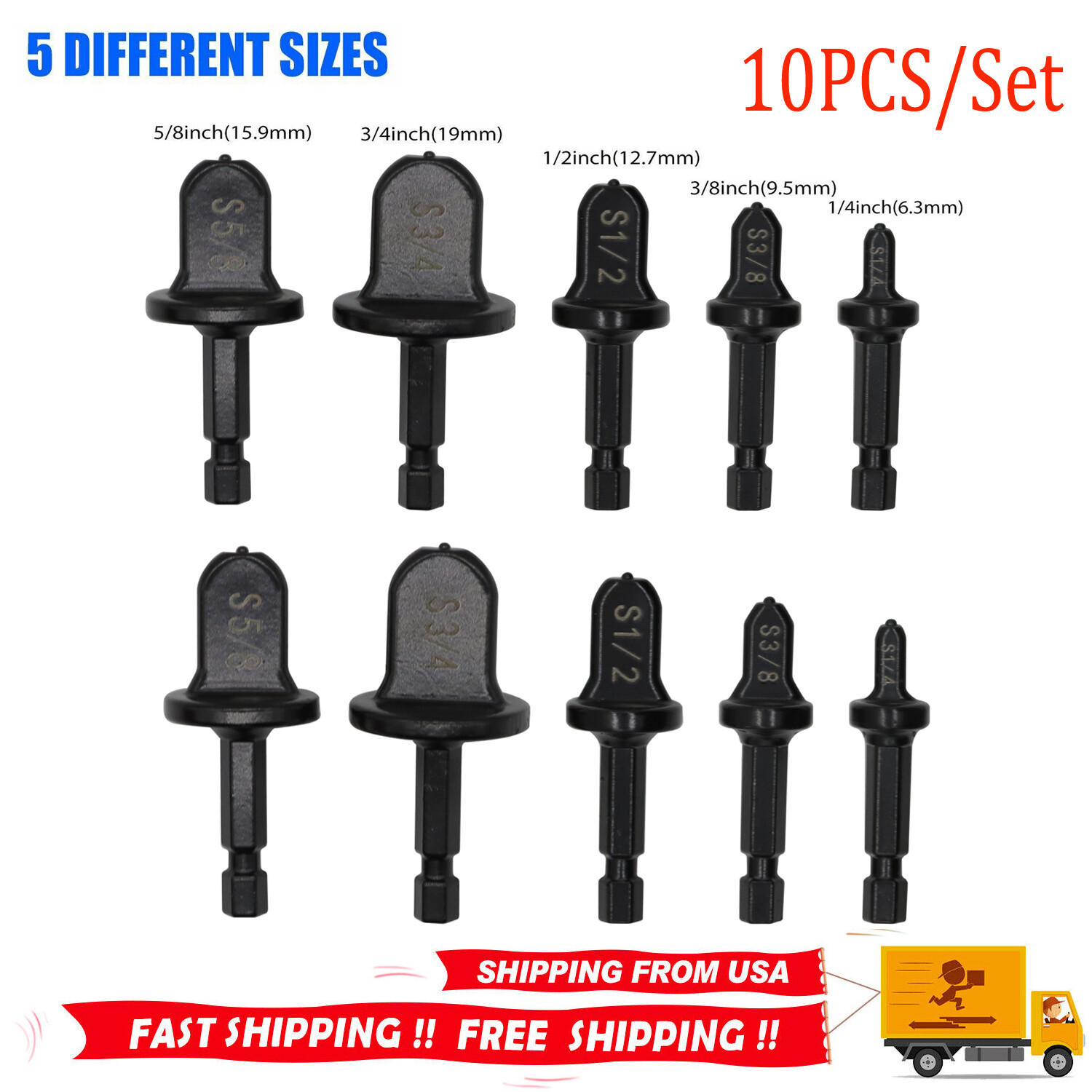 10x Swaging Tool Drill Bit Set Air Conditioner Tube Expander Copper Pipe Flaring