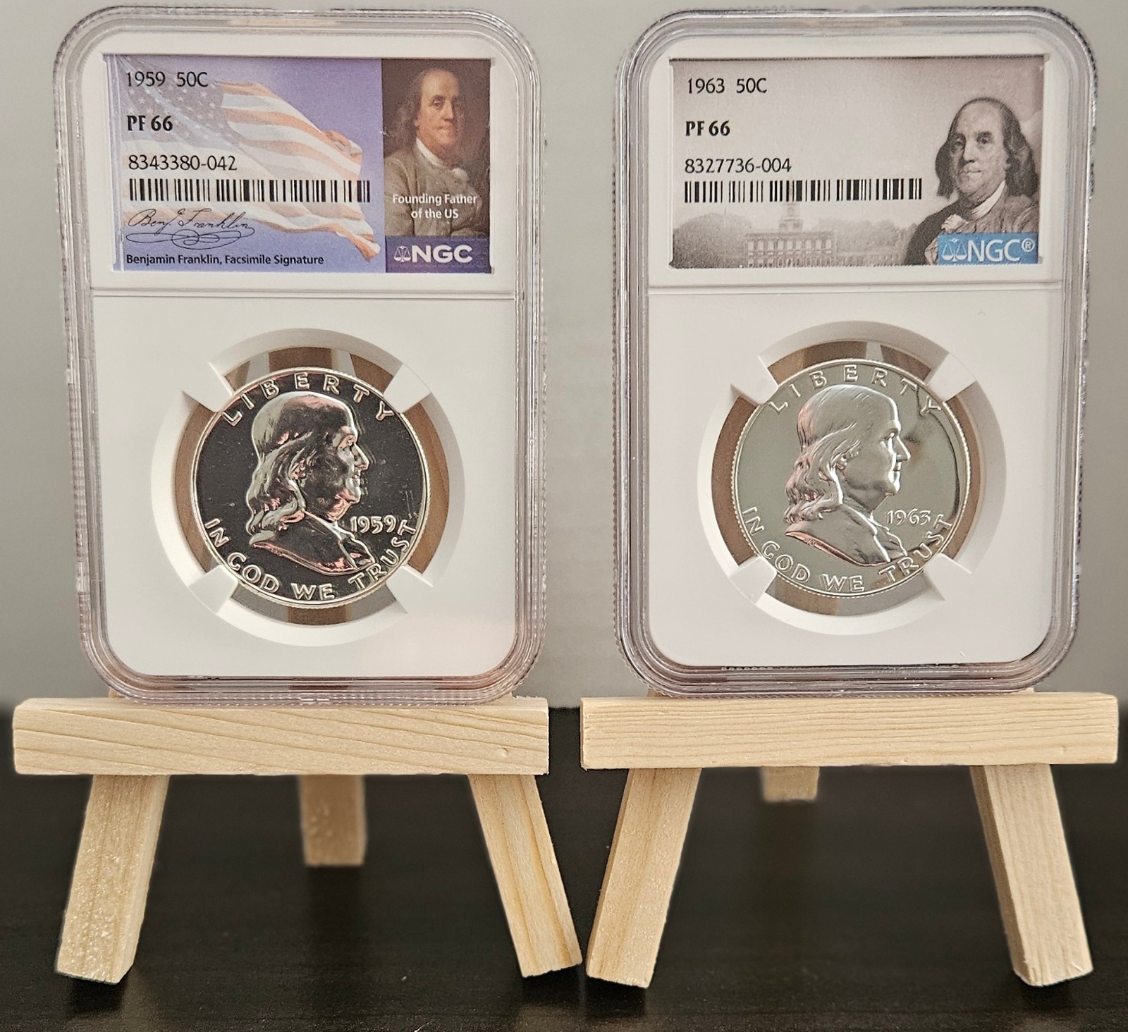 NGC PF66 Franklin Half Dollar Proof Pair 1959 & 1963 Silver