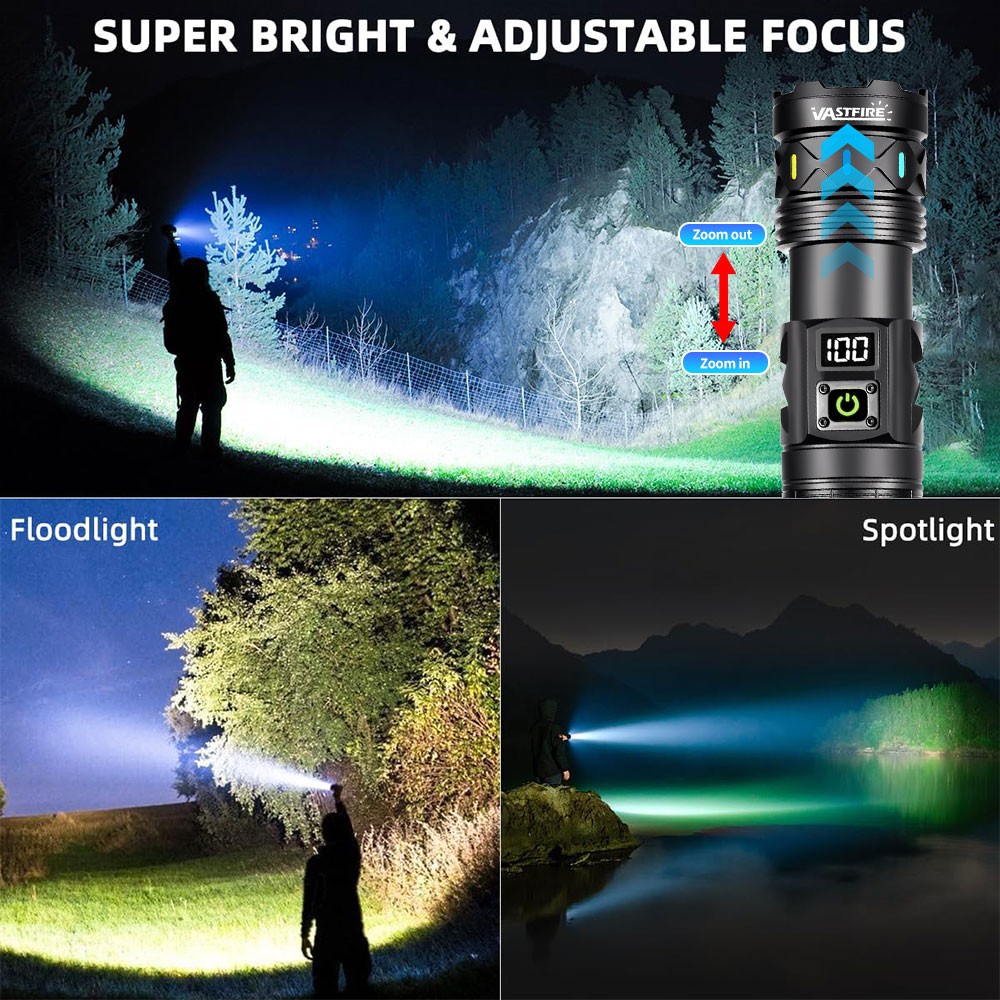 Long Range White Laser LED Flashlight Torch USB Charging Light Telescopic Zoom