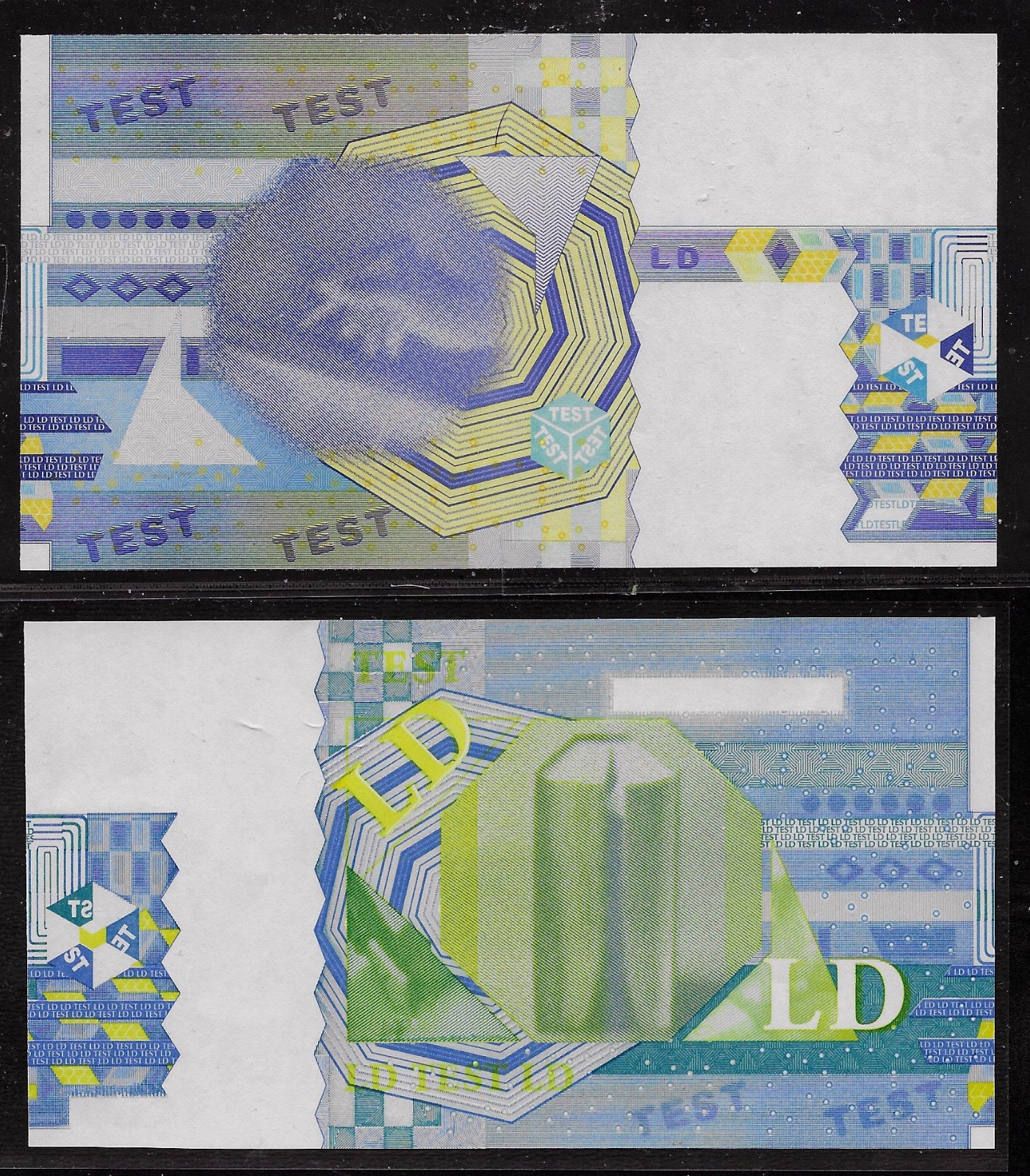 Test note "LD blue", without serial number, trial, unfinished, UNC