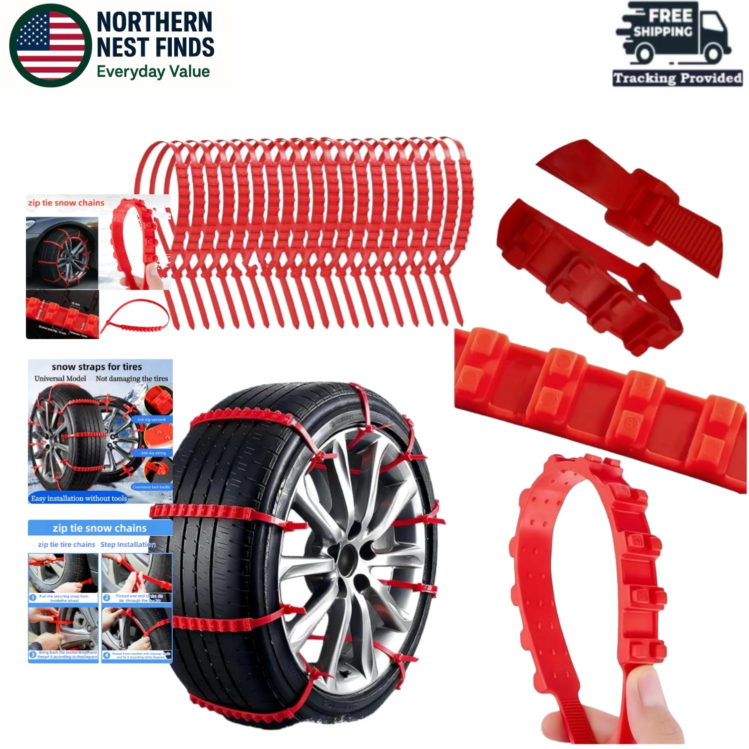 20 PCS Universal Emergency Tire Chains, Adjustable Plastic Anti-skid Ties, zi...