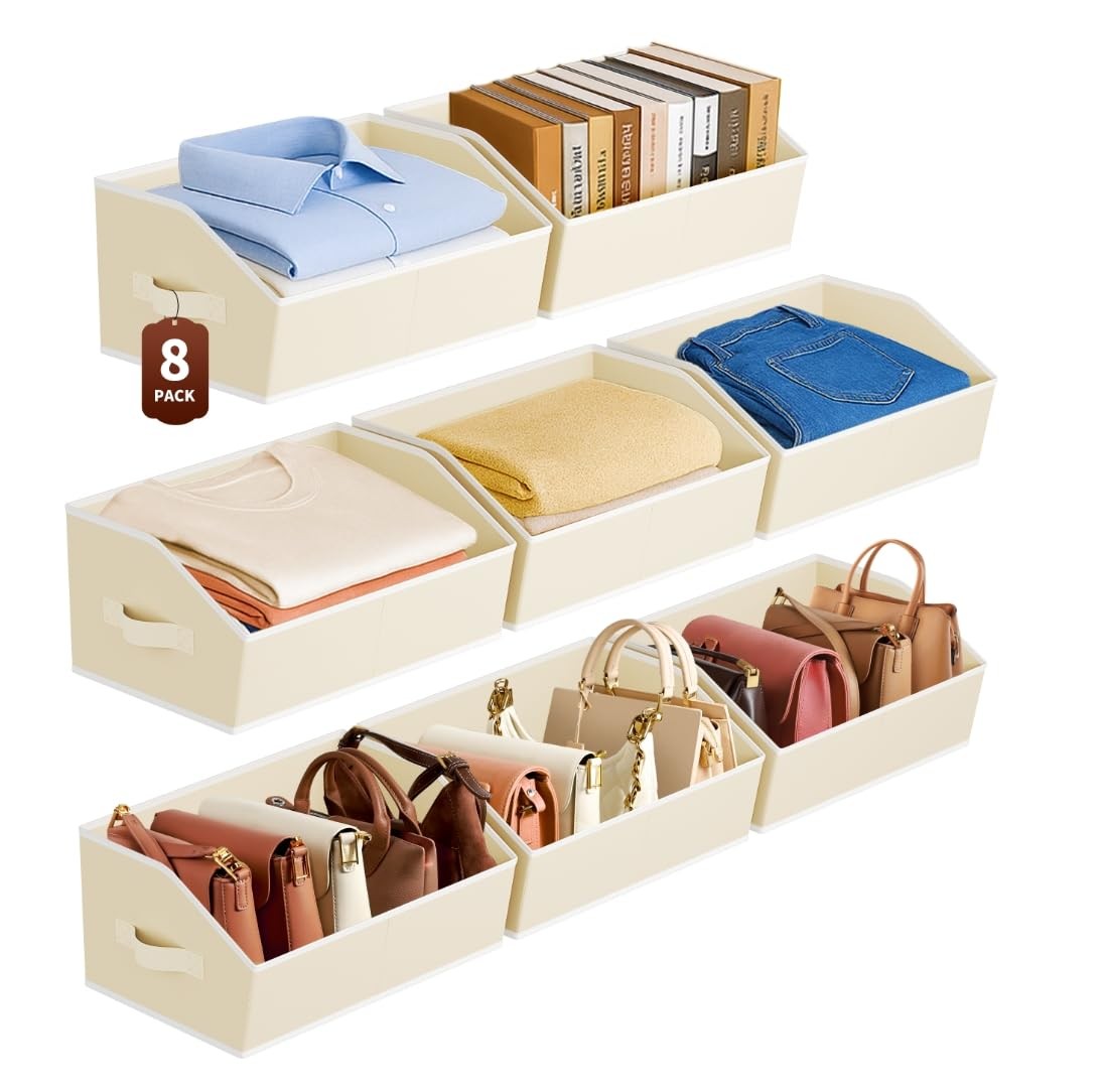 Large Closet Organizers and Storage Bins - 8 Pack Trapezoid Storage Baskets f...