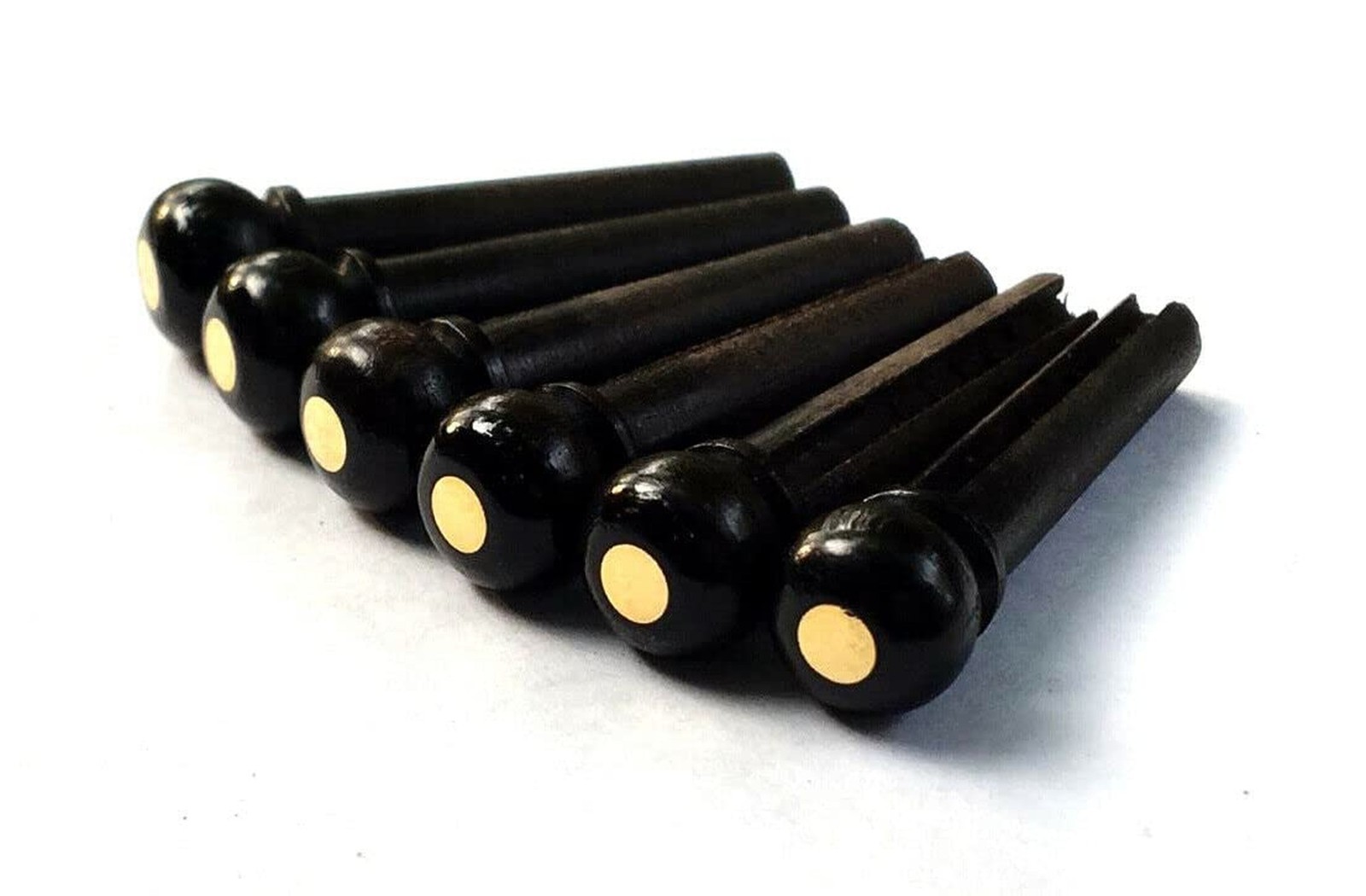Ebony Guitar Bridge Pins with Brass Dot High Quality 6 pcs (1 Set)