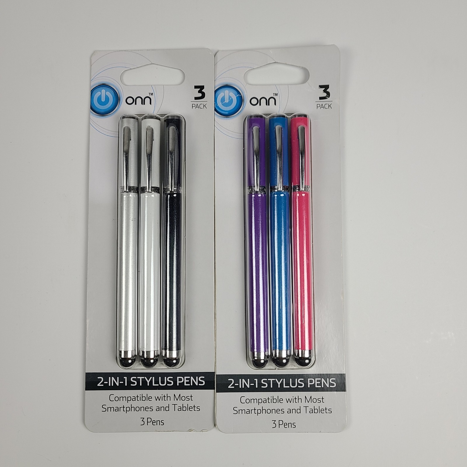 Set of 2 - 3 pack Onn 2 in 1 Stylus Ballpoint Pens - 6 Total Pens - NEW