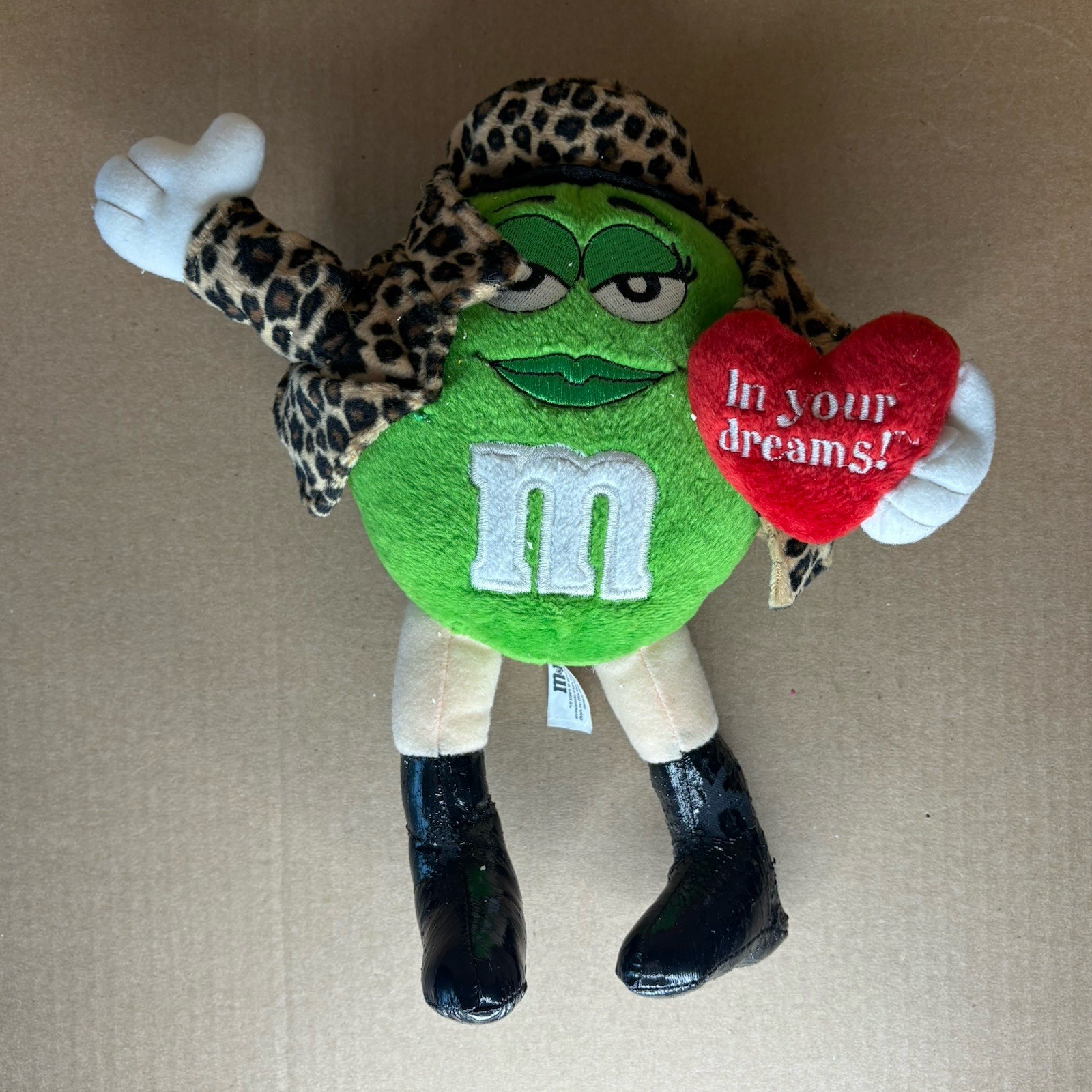 M&M Valentine Green 10" Plush with Leopard Print Coat "In Your Dreams" 2004 Vtg