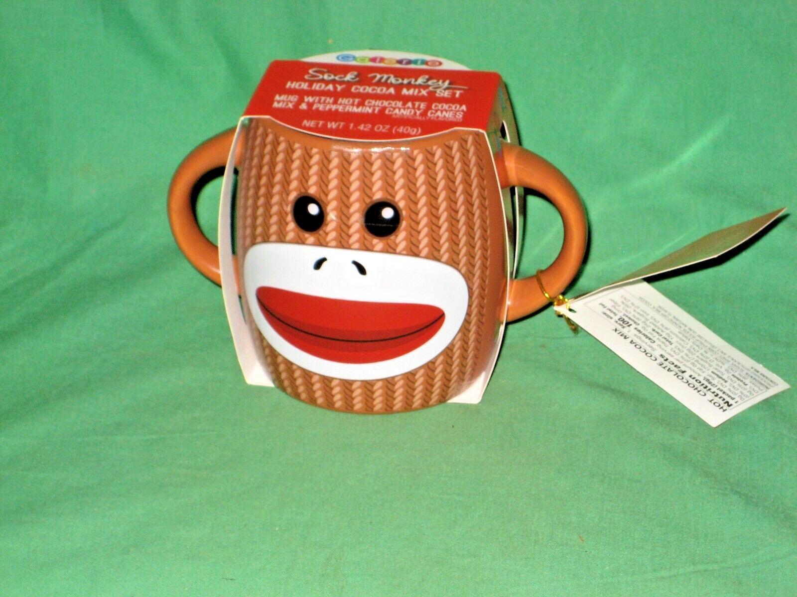#1612 - CLASSIC TWO-HANDLED SOCK MONKEY CUP, MUG - WITH COCOA MIX - NEW!