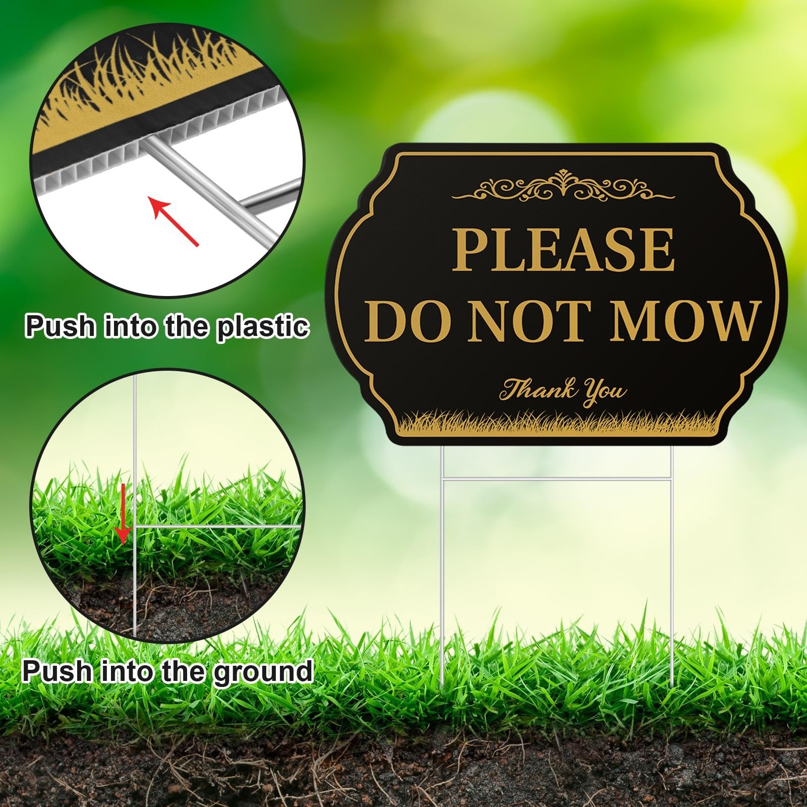 Soaoo 4 Pcs Please Do Not Mow Sign 12 x 8 Inches with Metal Stake Black Gold ...
