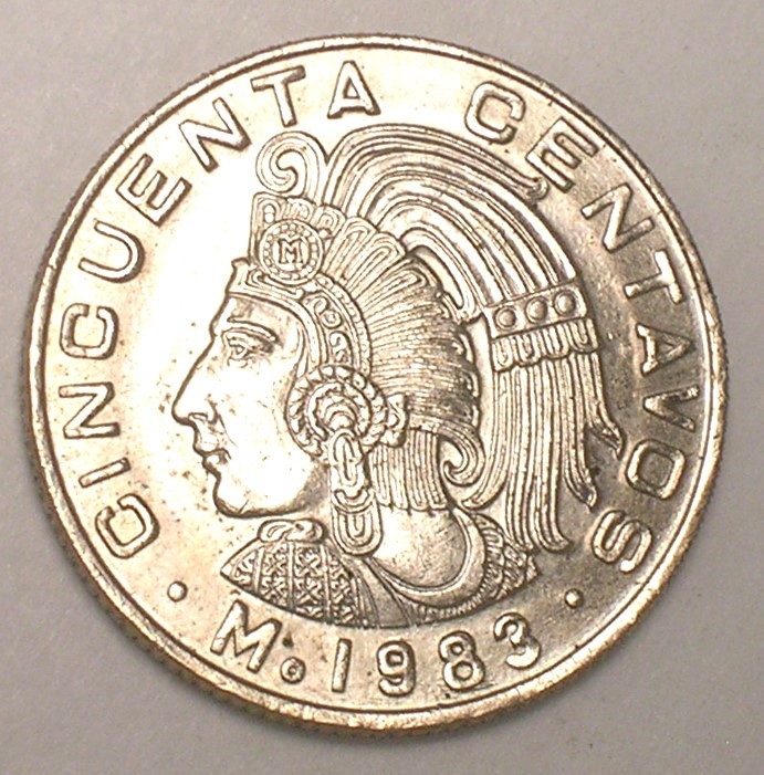 1983 Mexico Mexican 50 Centavos Cuauhtémoc Coin XF