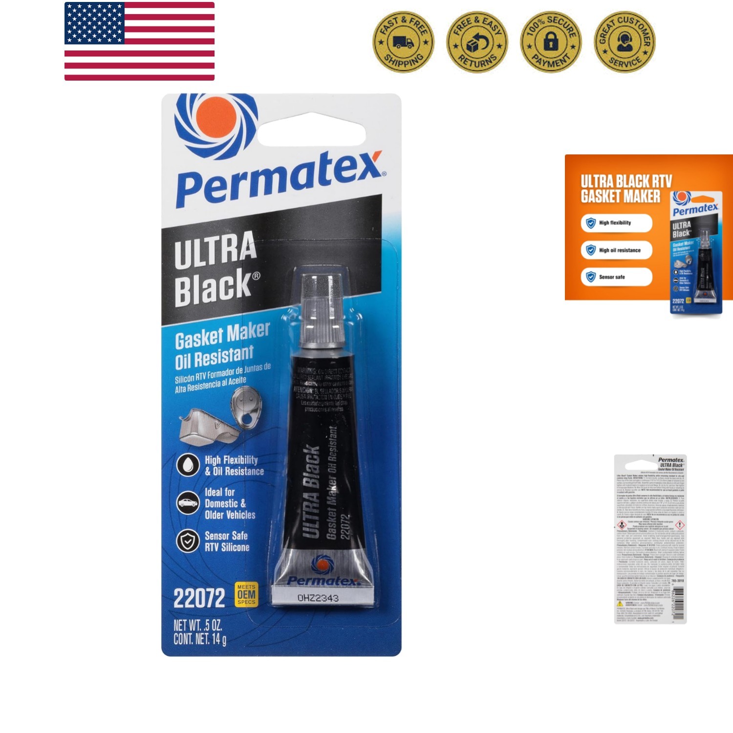 Ultra Black Maximum Oil Resistance RTV Silicone Gasket Maker, .5 oz. Tube
