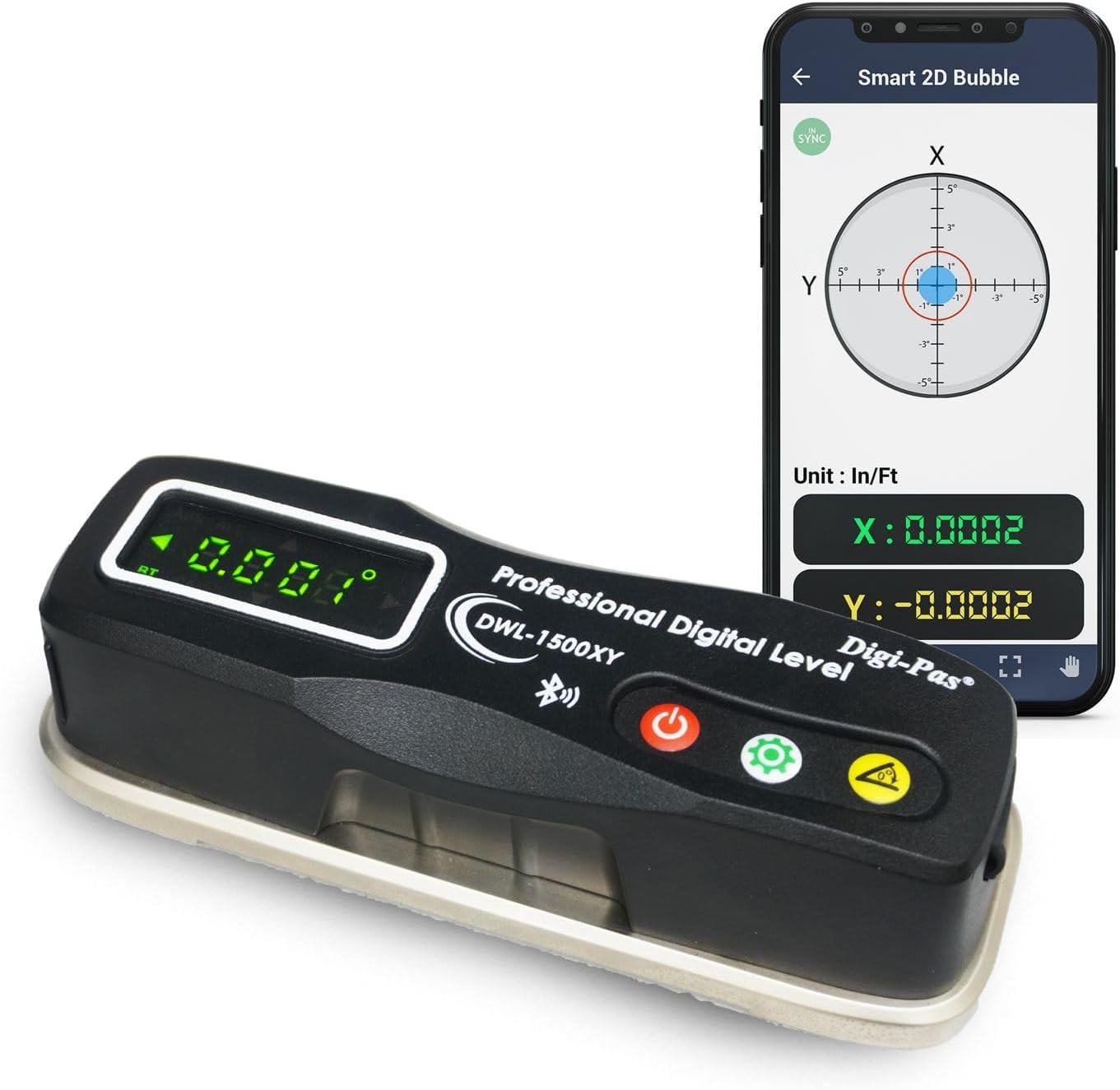 Bluetooth 2-Axis Precision Level DWL1500XY - 0.0002"/Ft Accuracy, Black