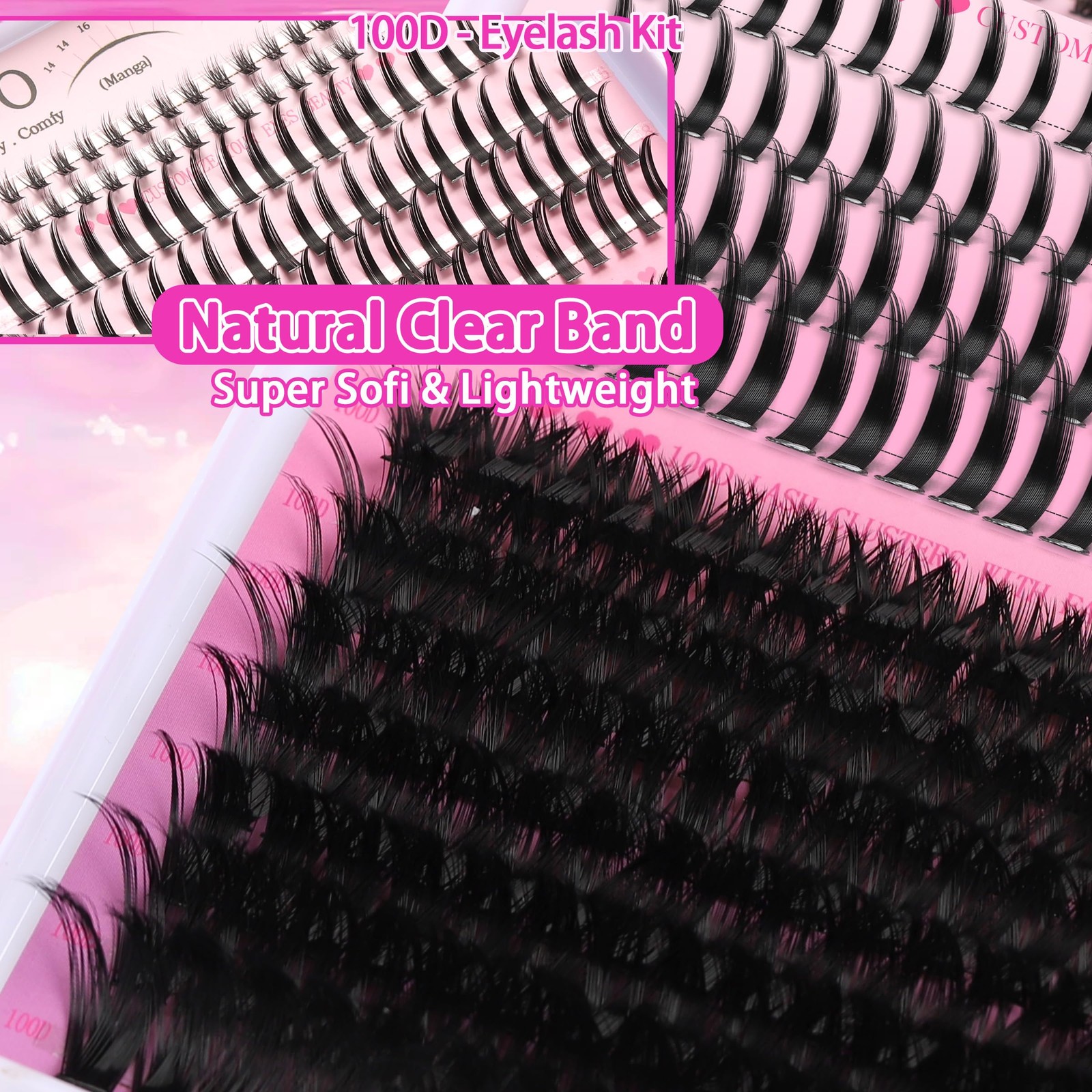 Lashes Clusters Kit Bottom Lashes with Spikes 100D Cluster Eyelash Extensions...