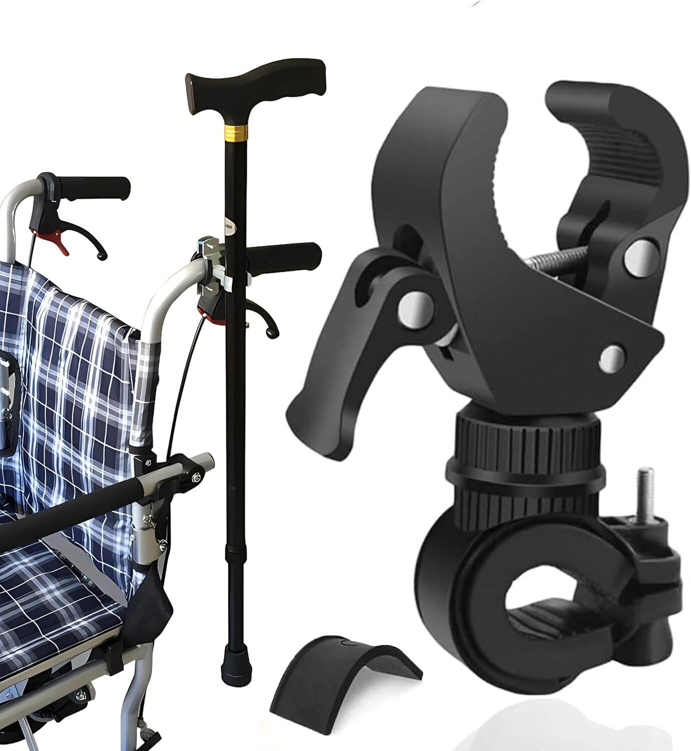 Cane Holder for Walker - 2Pcs Wheelchair Rollator Crutches Holder Adjustable Wal