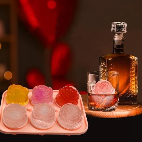 2 Pack Silicone Ice Cube Trays, Pink Rose Ice Cube Mold, Large rose&round